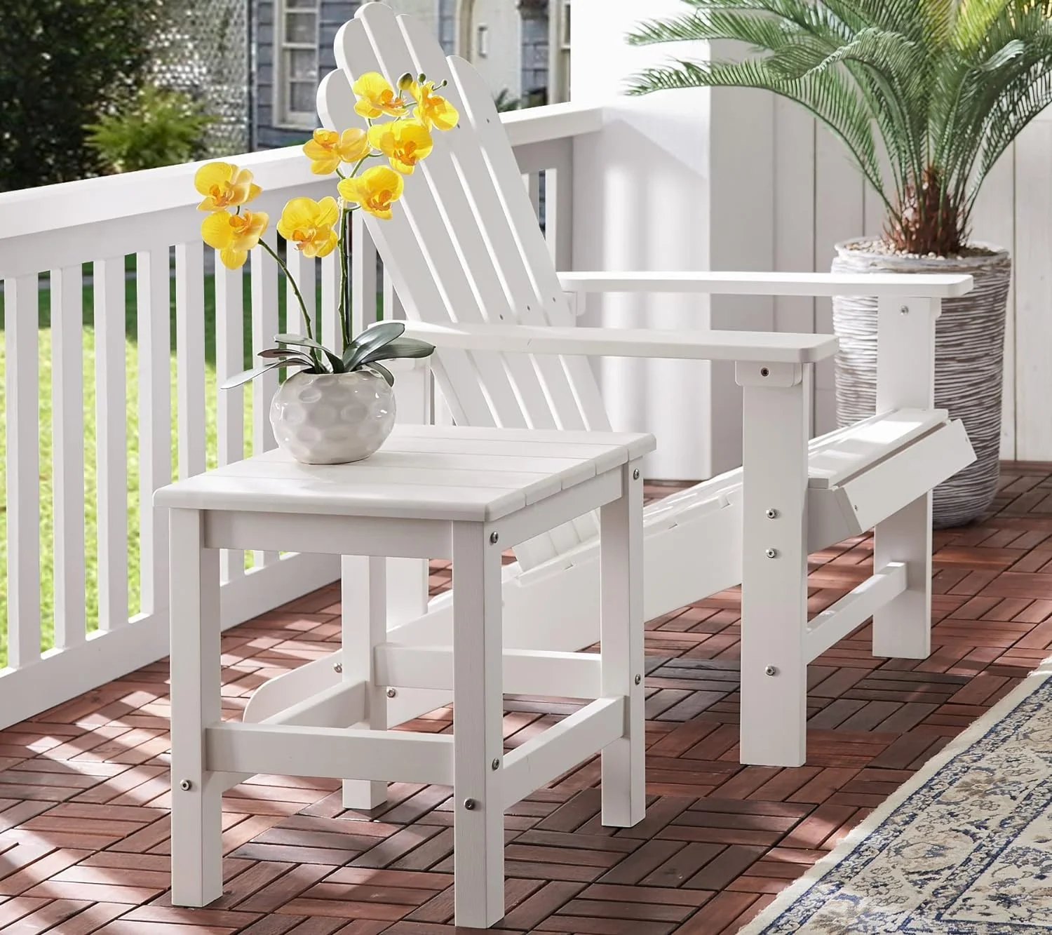 Efurden Adirondack Chair and End Table Set, Poly Lumber, Weather Resistant and Lookalike Real Wood