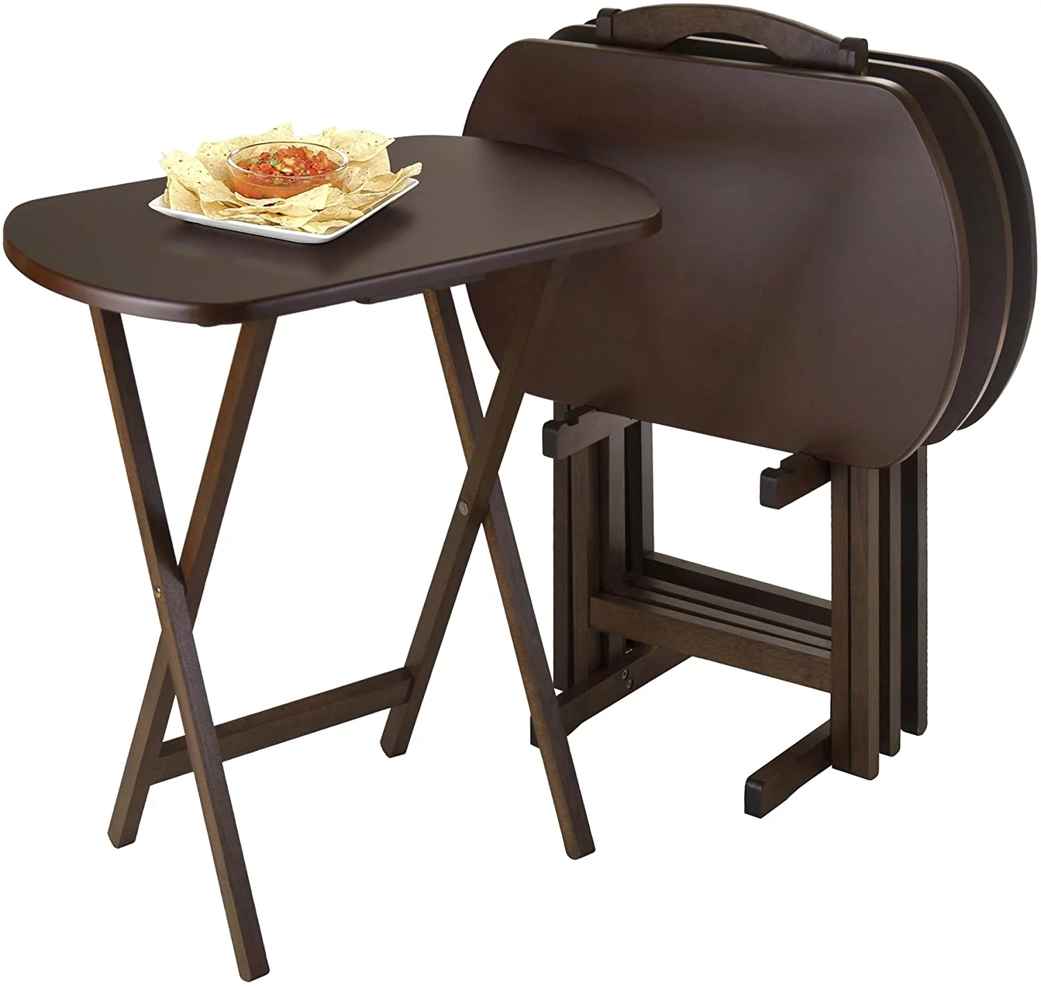 CHGTYS Set of 5 Corbett Walnut Oversize Oblong Folding Snack Table with  Stand