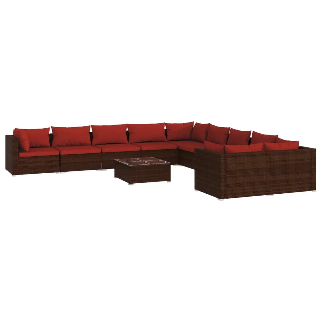 Aibecy 11 Piece Patio Set with Cushions Poly Rattan Brown