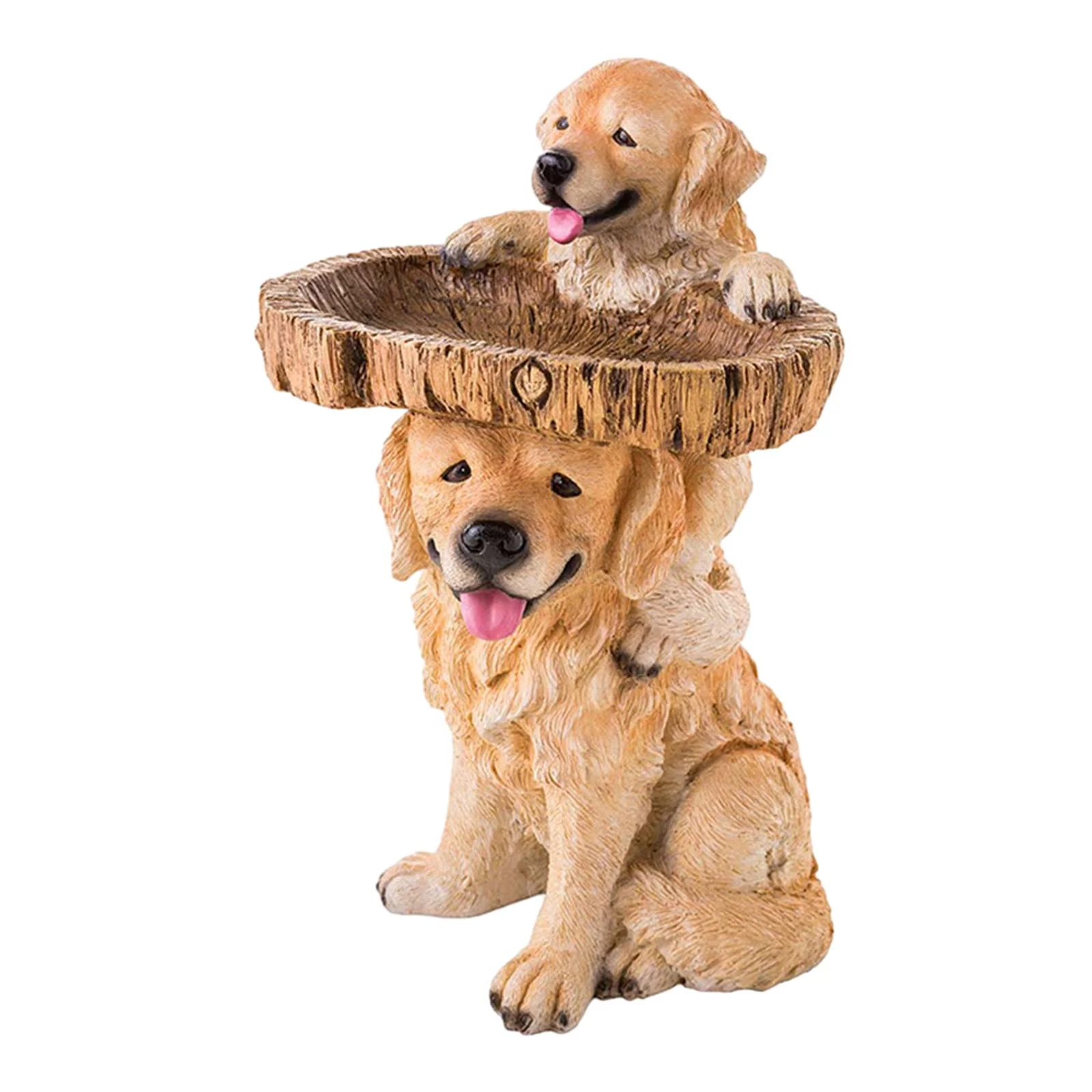Miulika Dog Statue Figurine Garden Bird Bath Bowl Deck Outside Fence Resin Feeder Animal Sculpture for Park,Railing,Courtyard,Outdoor