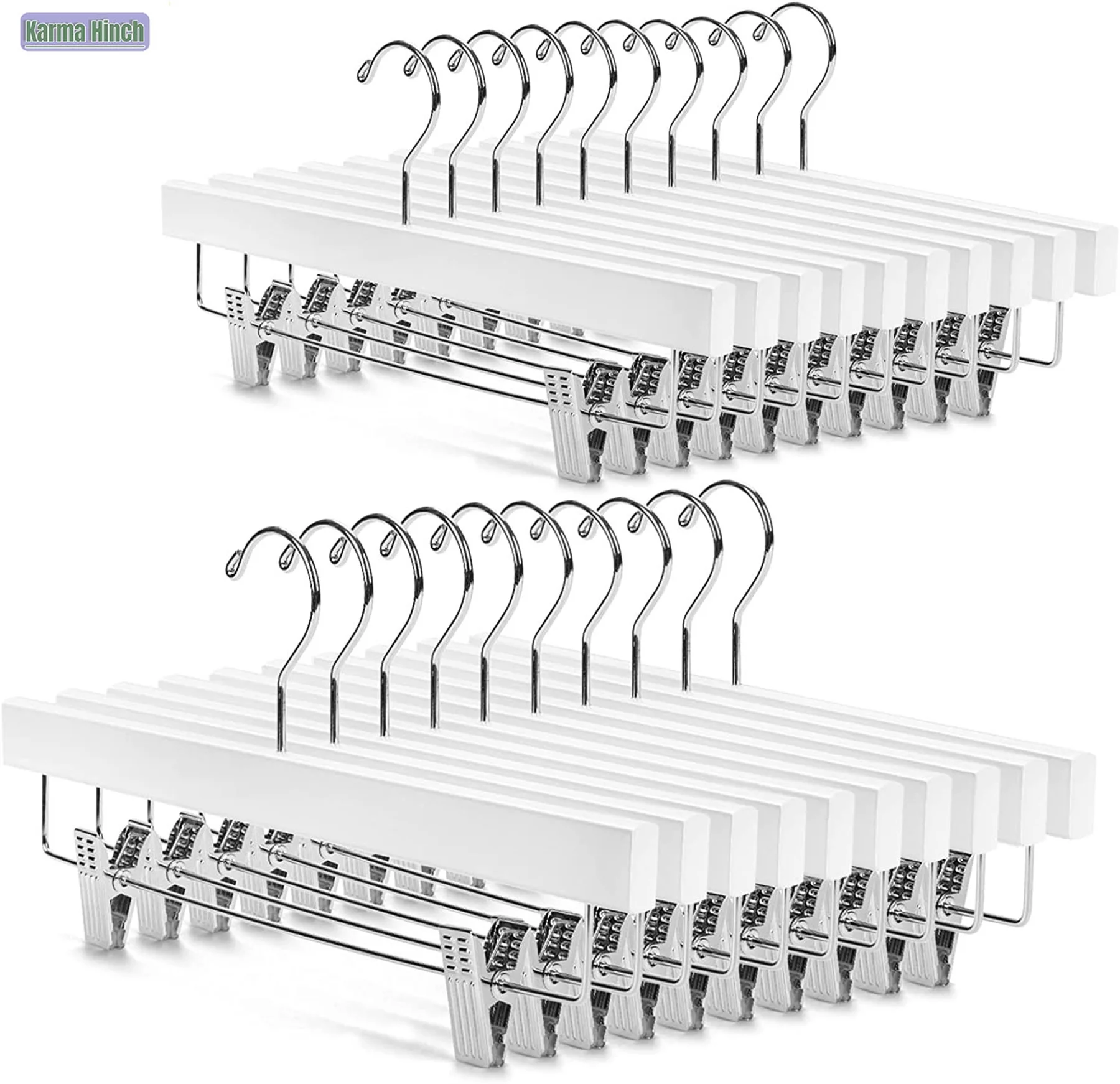 Lotus Wood Wooden Pants Hangers Bottom Jeans Skirt Hanger with 2-Adjustable Clips Pack of 20 ()