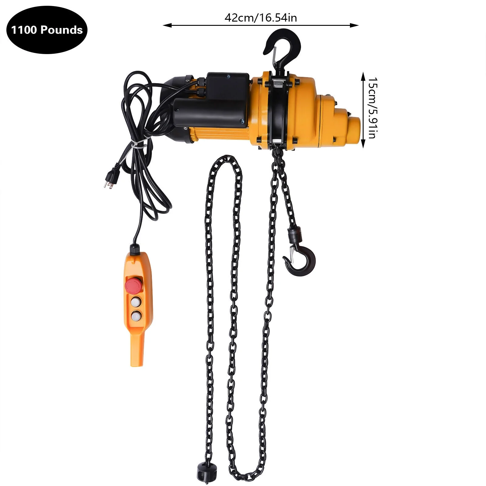 1/2Ton 1300W Electric Chain Hoist 1100Lb 13Ft Lifting Chain Hoist w/Wired Remote Control