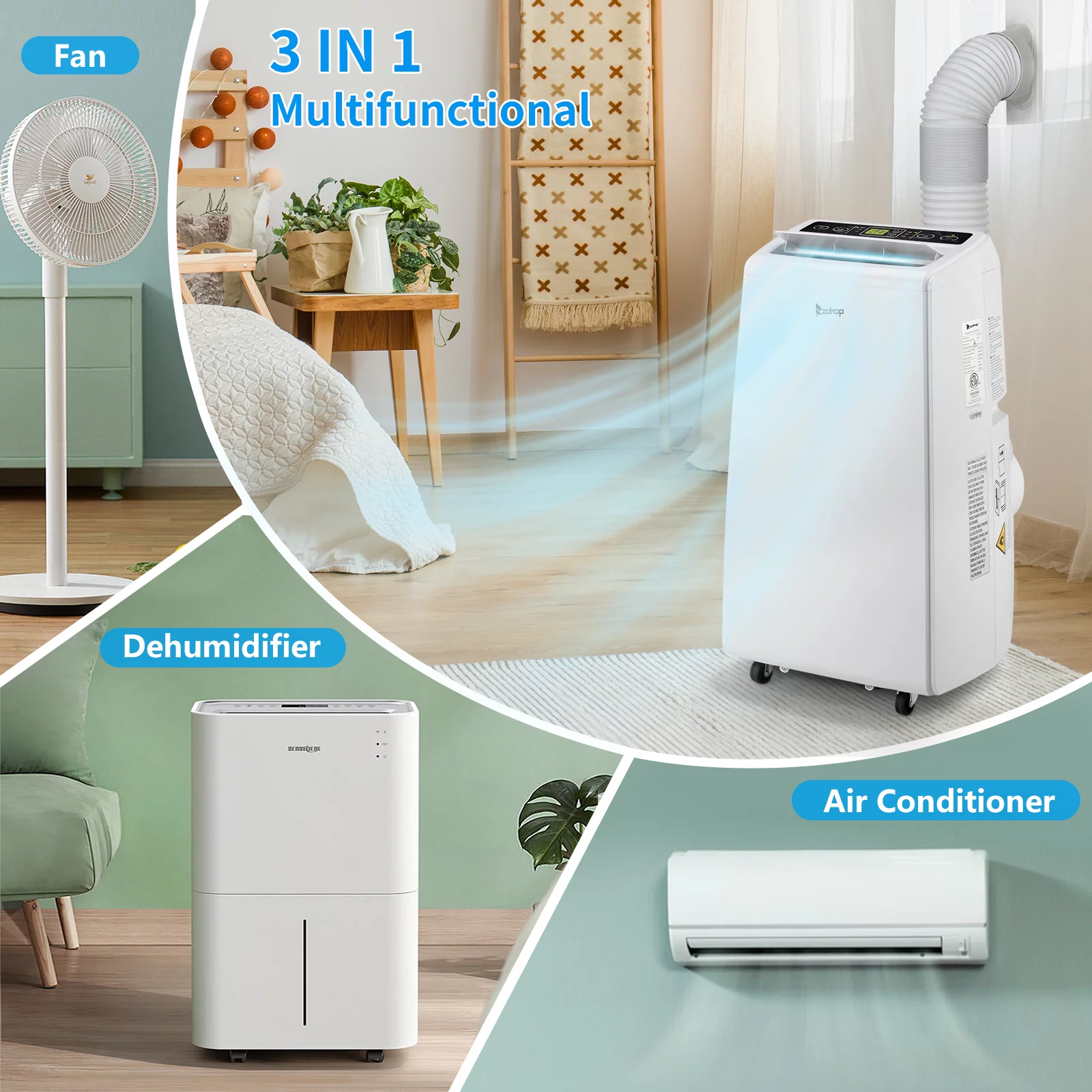 ROVSUN 12000BTU (ASHARE) Portable Air Conditioner, Dehumidifier, Fan, for Rooms up to 400 Sq Ft. Floor AC with Remote Control & Rolling Wheels & Window Installation Kit, White