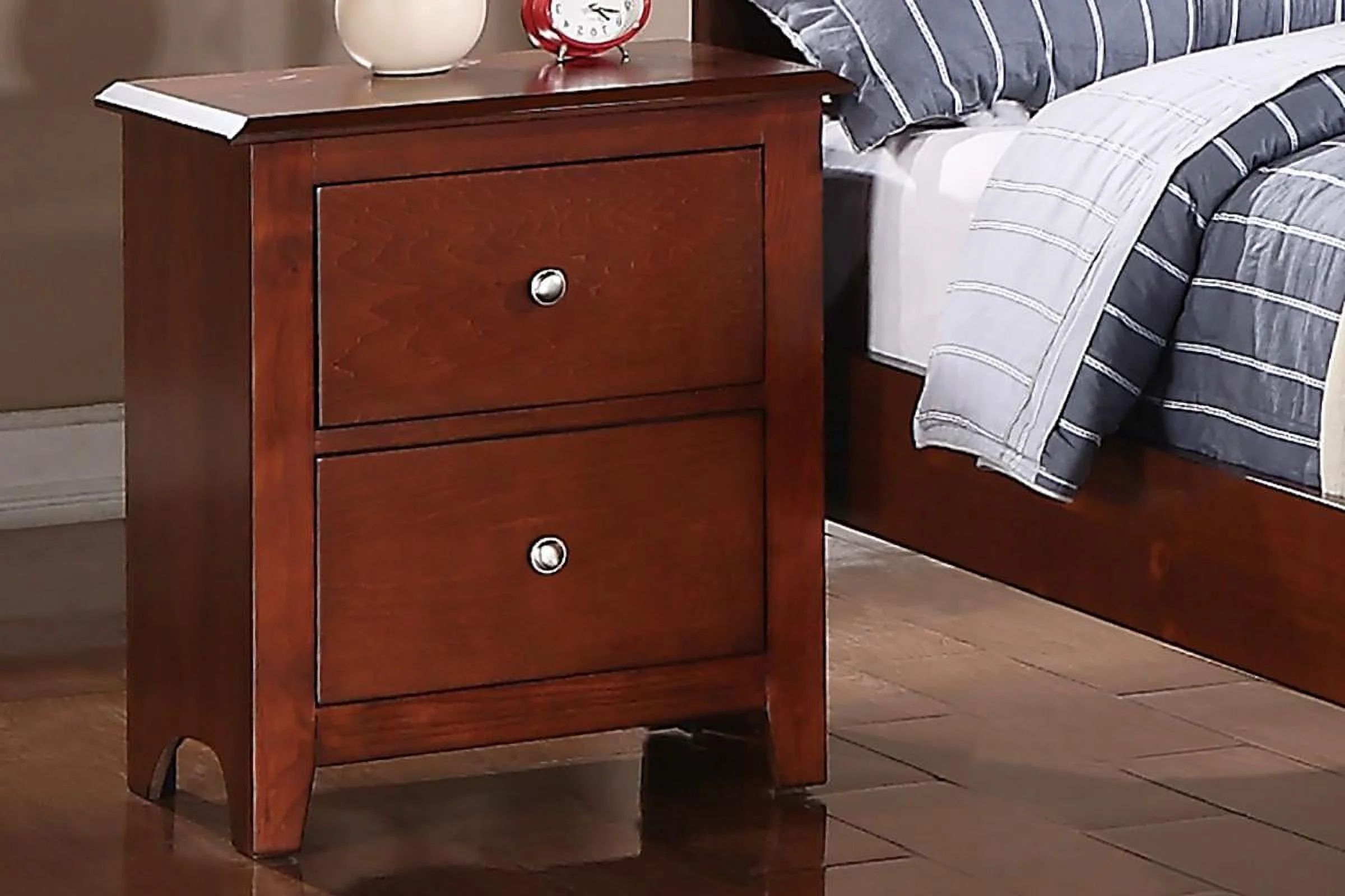 Homiyad Bedroom Nightstand Cherry Color Wooden 2 Drawers Table Bed Side Table