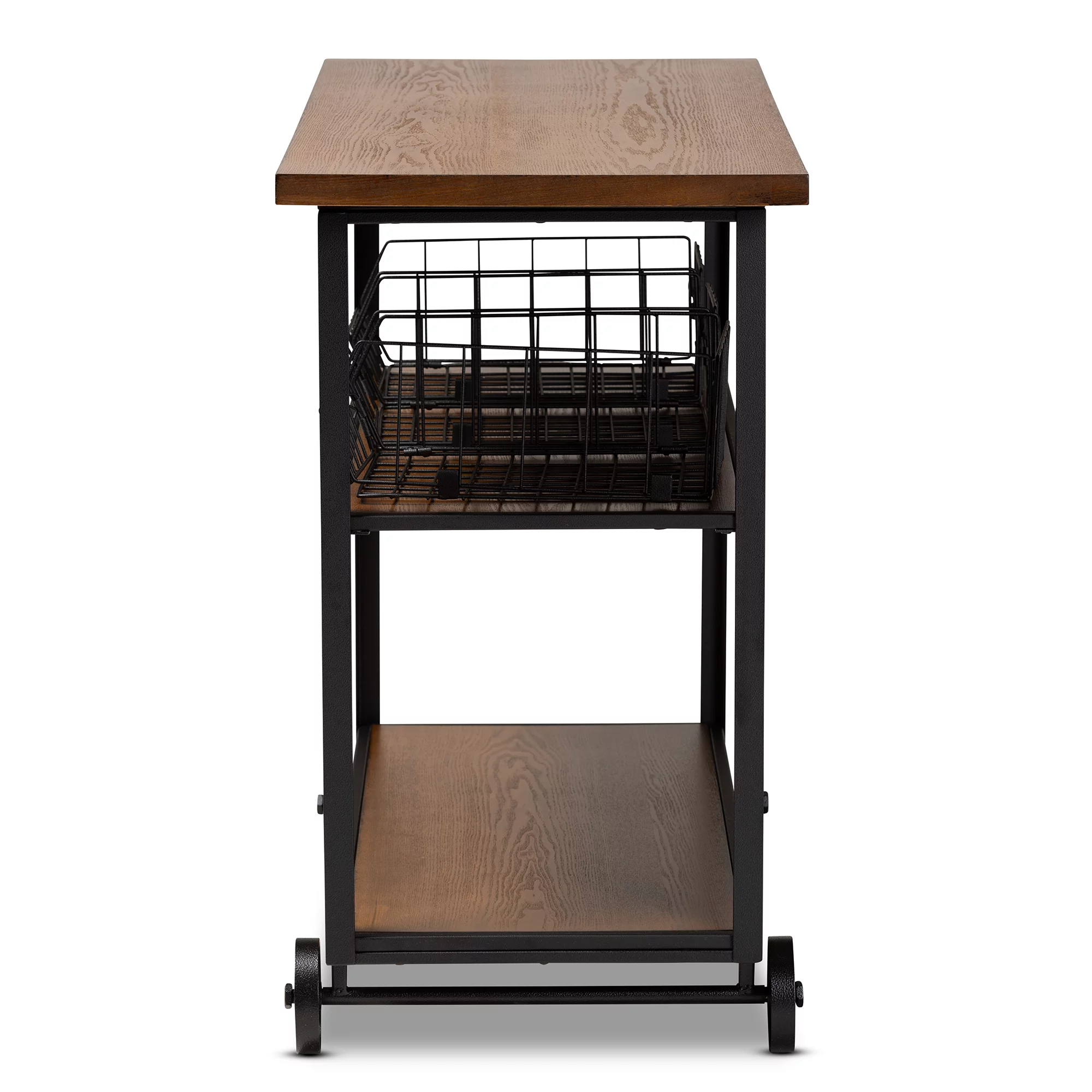Baxton Studio Felix Industrial Wood and Metal 3 Tier Mobile Console Table, Walnut/Black
