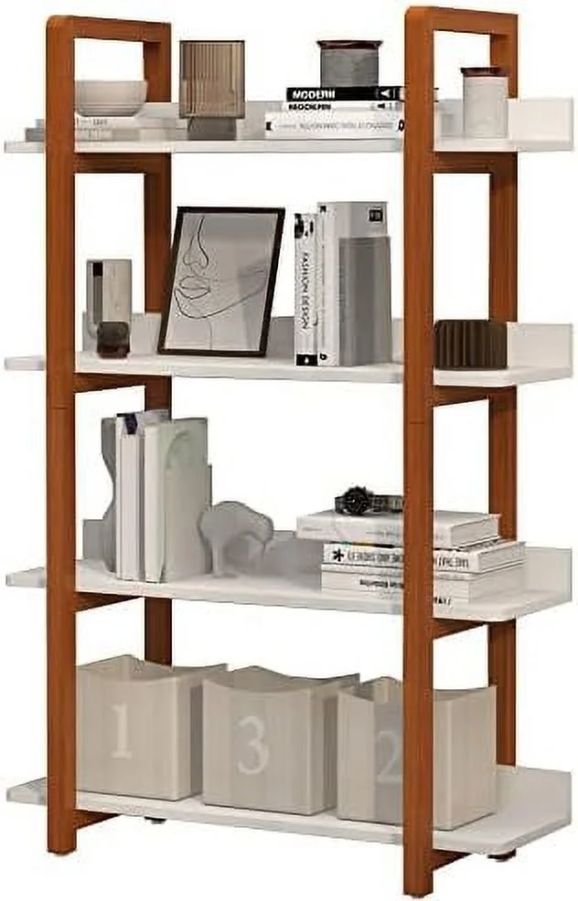 CHUIJN 4 Tier Bookshelf Wooden Kitchen Shelves Modern Standing  Rack for Living Room Bedroom Kitchen White