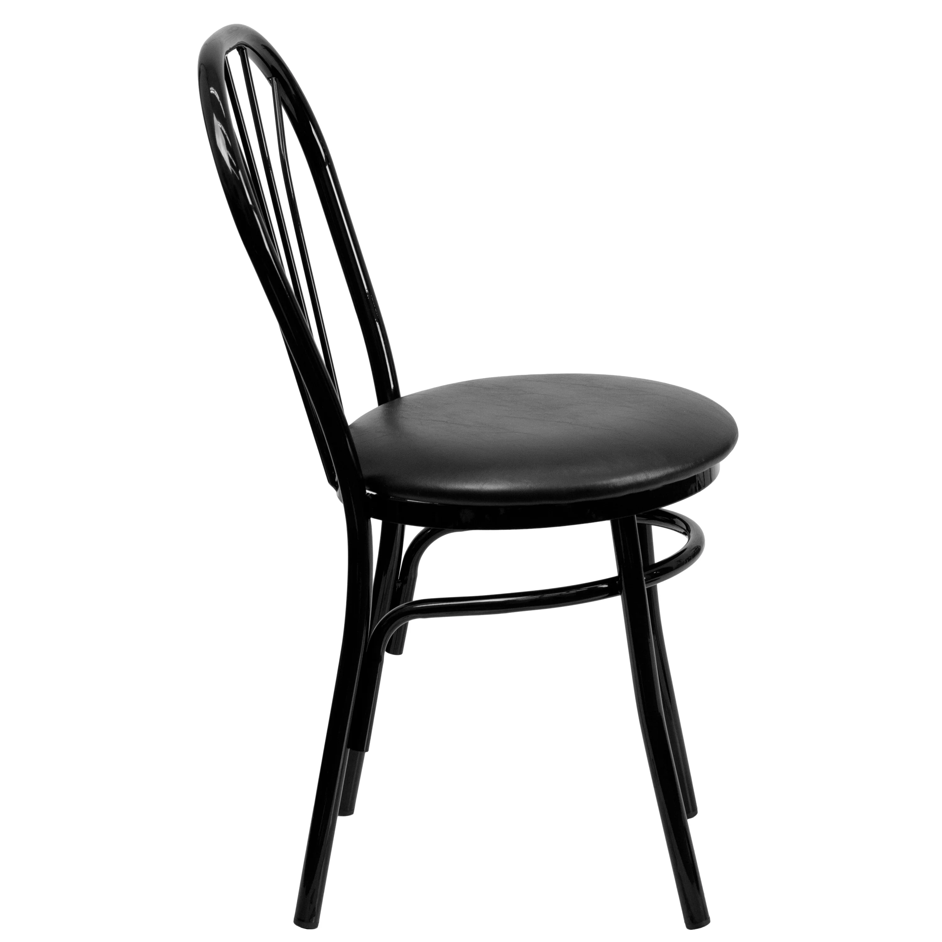 Emma + Oliver Fan Back Metal Chair - Black Vinyl Seat