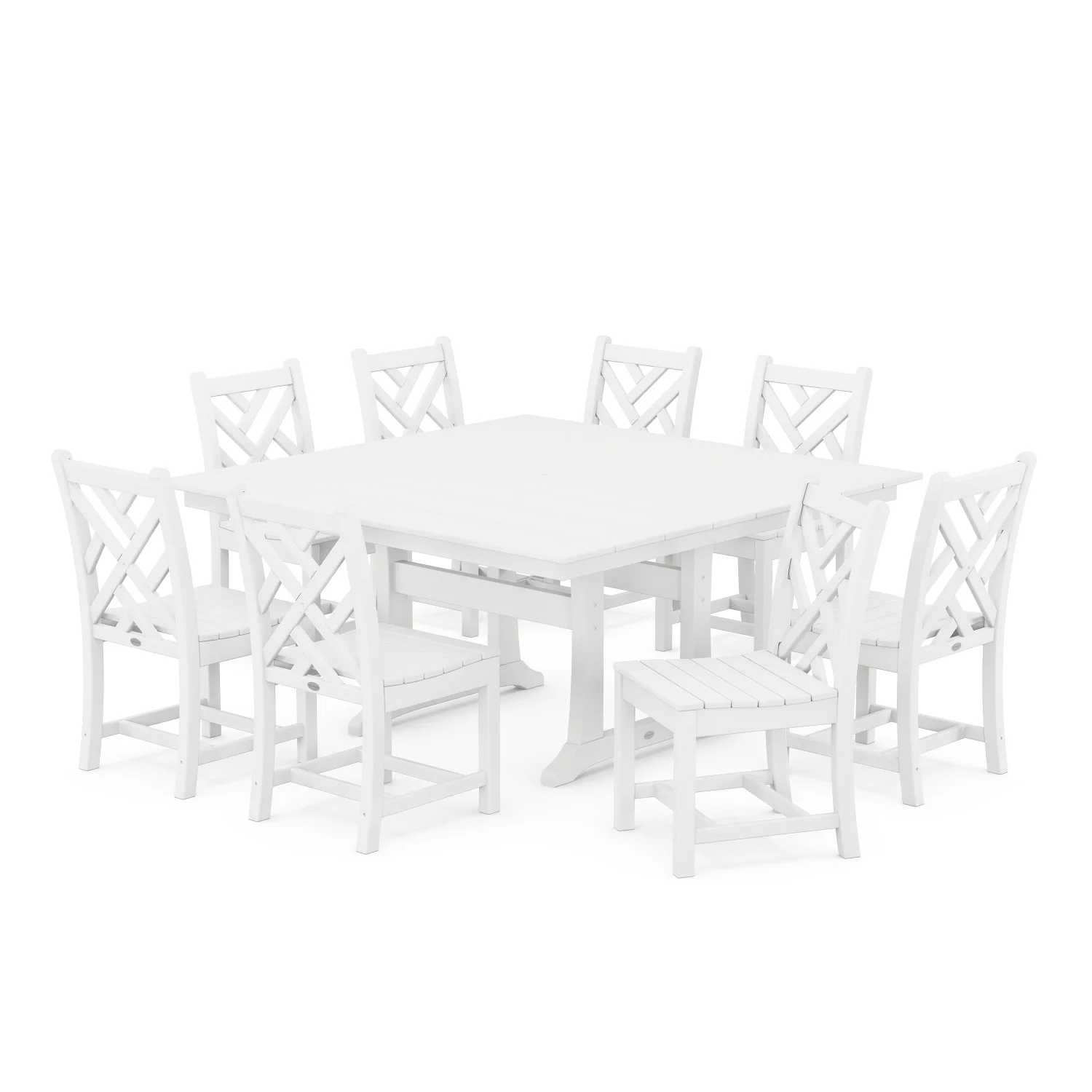 POLYWOOD Chippendale 9-Piece Farmhouse Trestle Dining Set in White