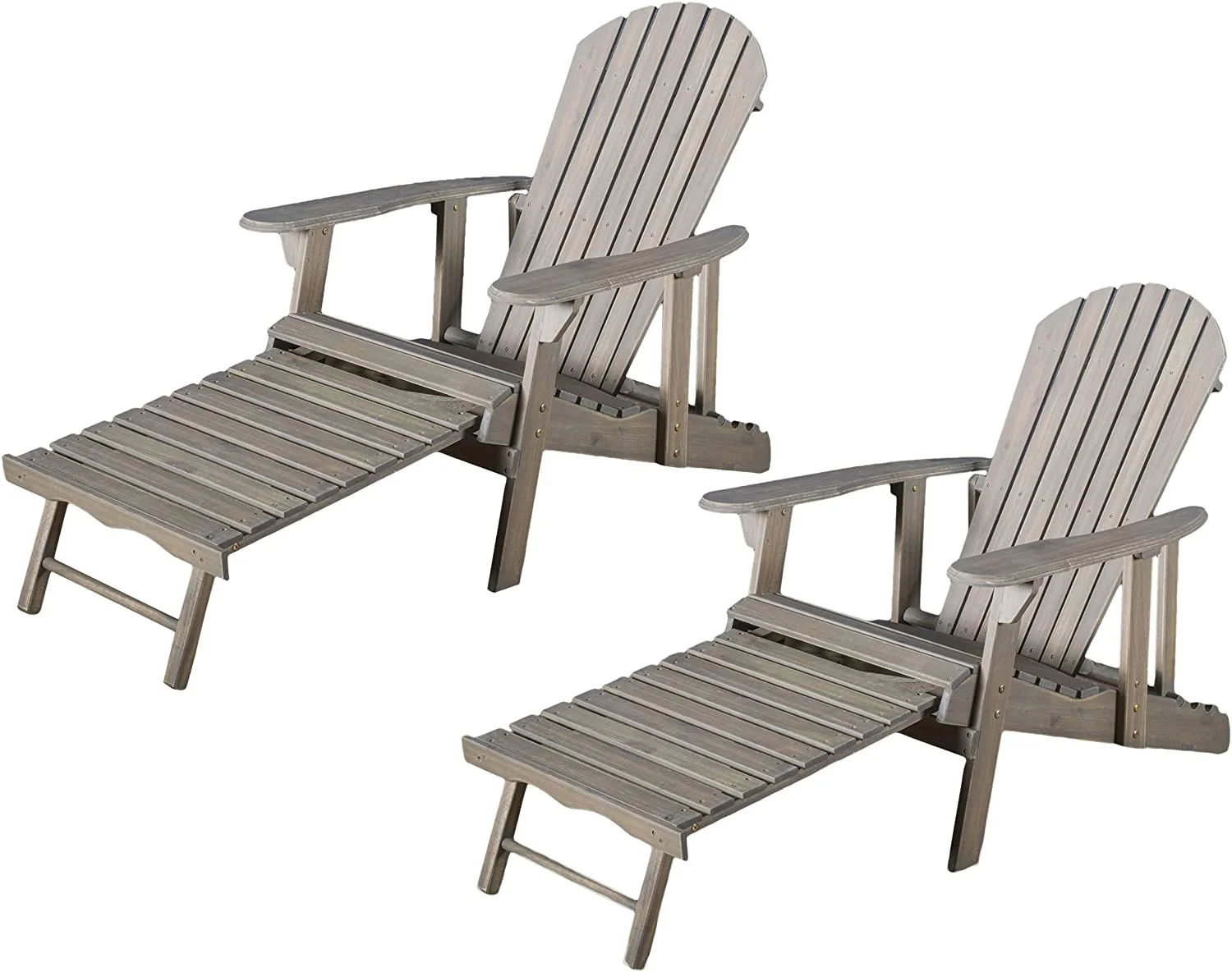 Halley Outdoor Reclining Wood Adirondack Chair With Footrest (2, Grey)