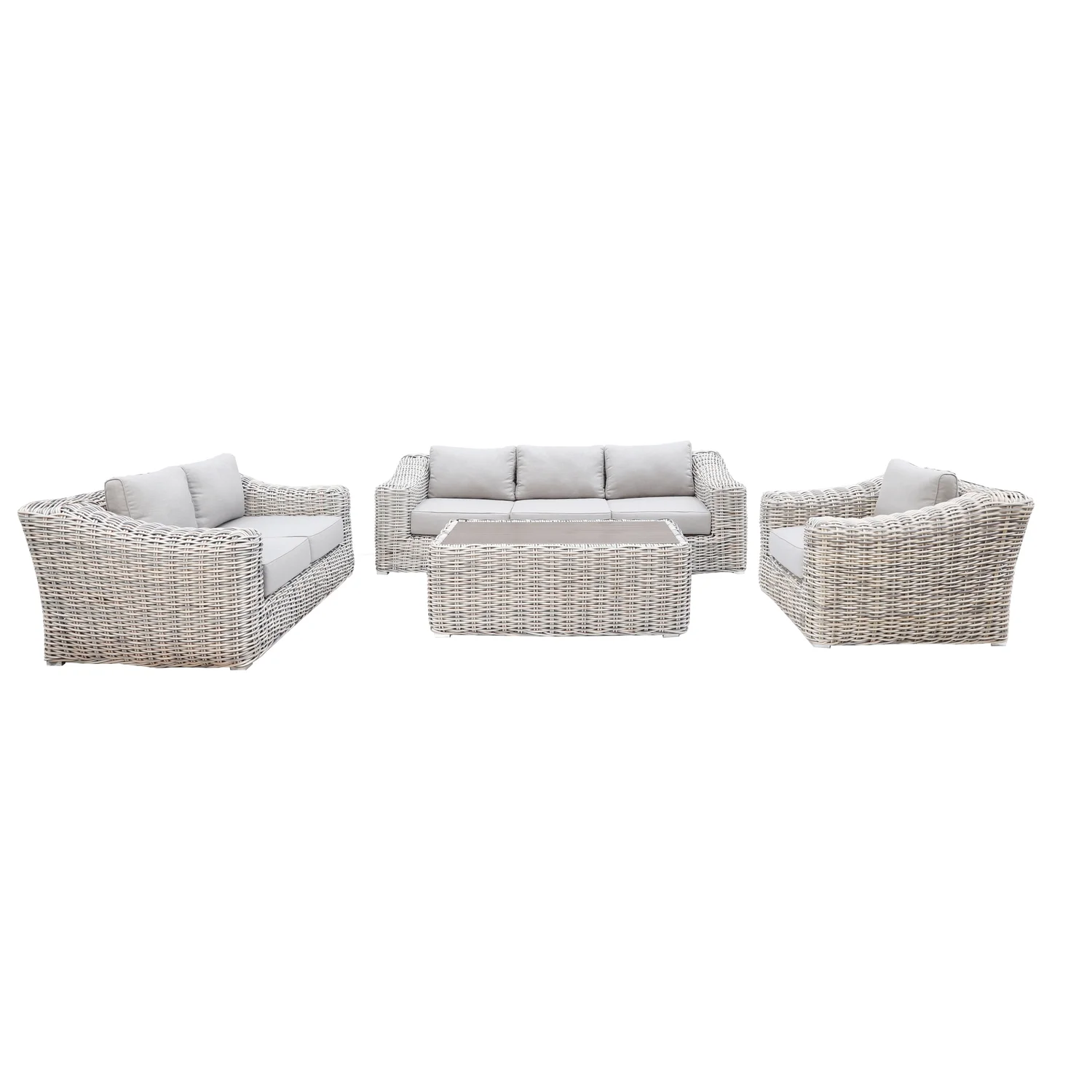 Hawaii Three-Tone Wicker Deep Seating Set in Silver Gray Cushion