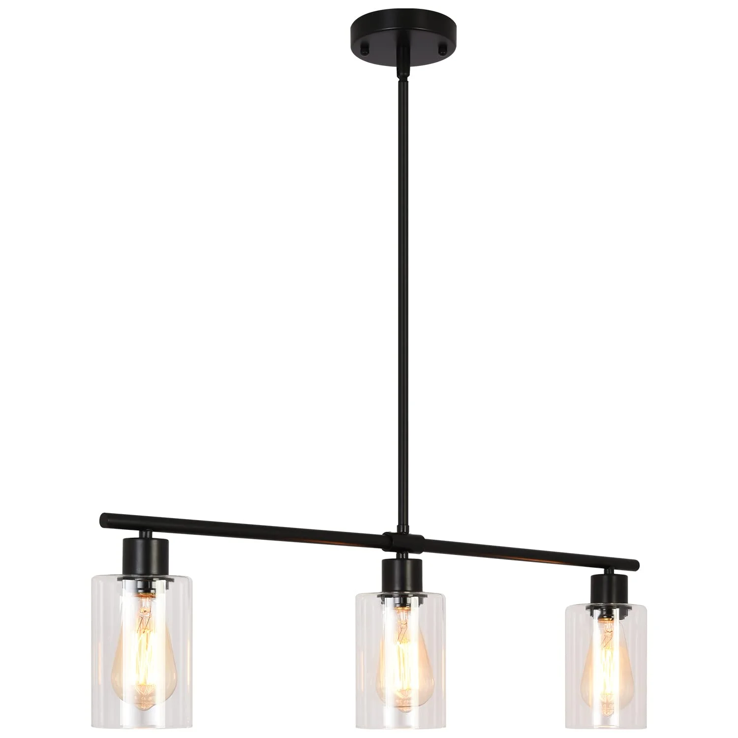 Briignite 3-Light Matte Black Pendant Lighting,Kitchen Island Lighting with Clear Glass Shade, Matte Black Hanging Light Fixture Pendant Light Dining Room