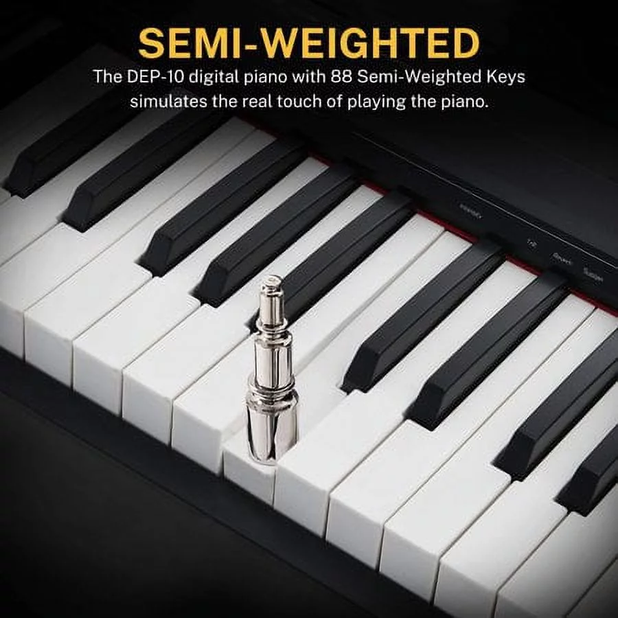 Donner Dep-10 Beginner Portable Digital Piano 88 Key  Semi-Weighted with 128 Polyphony and 8 Premium Tones Full Size Electric Keyboard