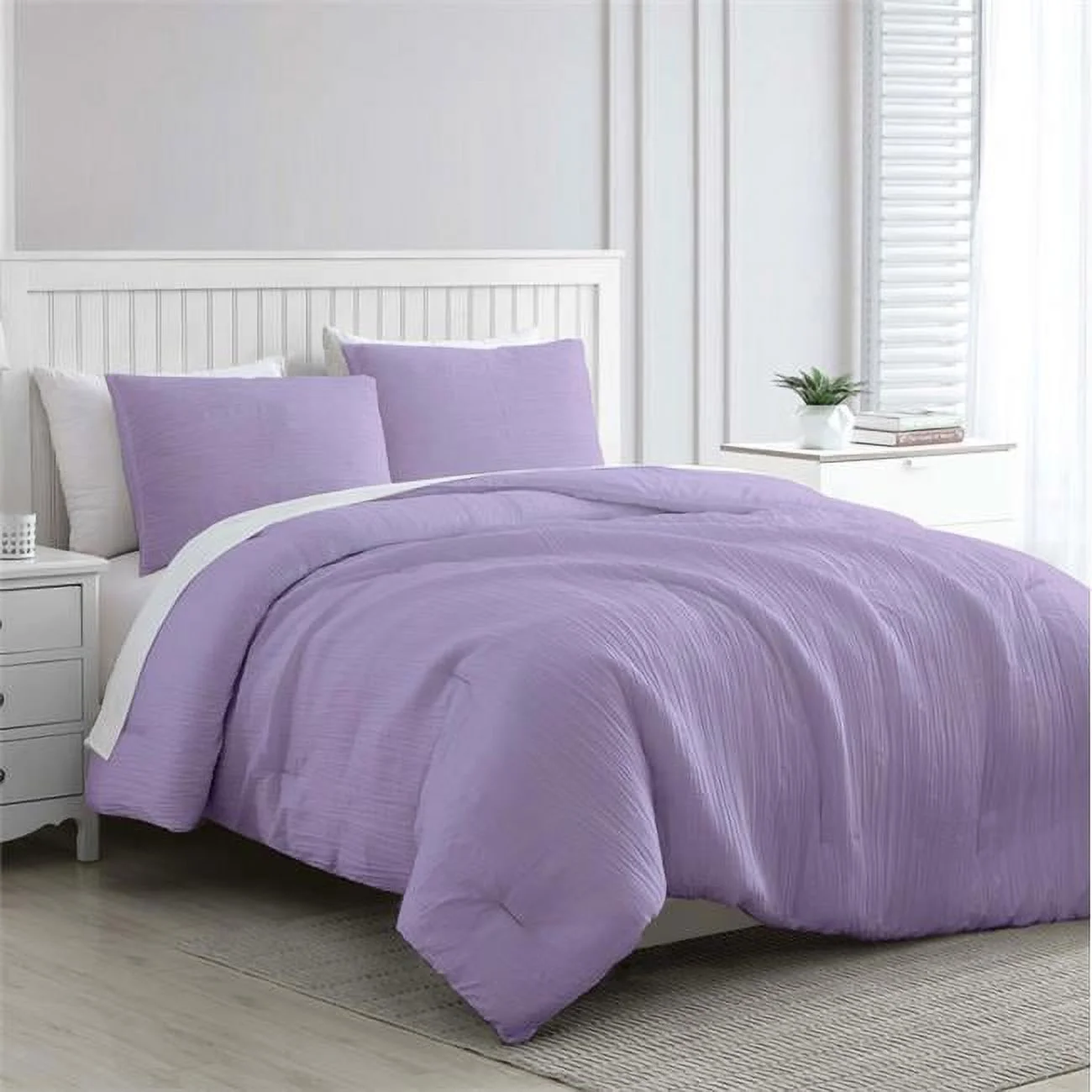 RT Designers Collection CMG10346Q Greenport Crinkle Bed Comforter Set, Lilac - Queen - 3 Piece