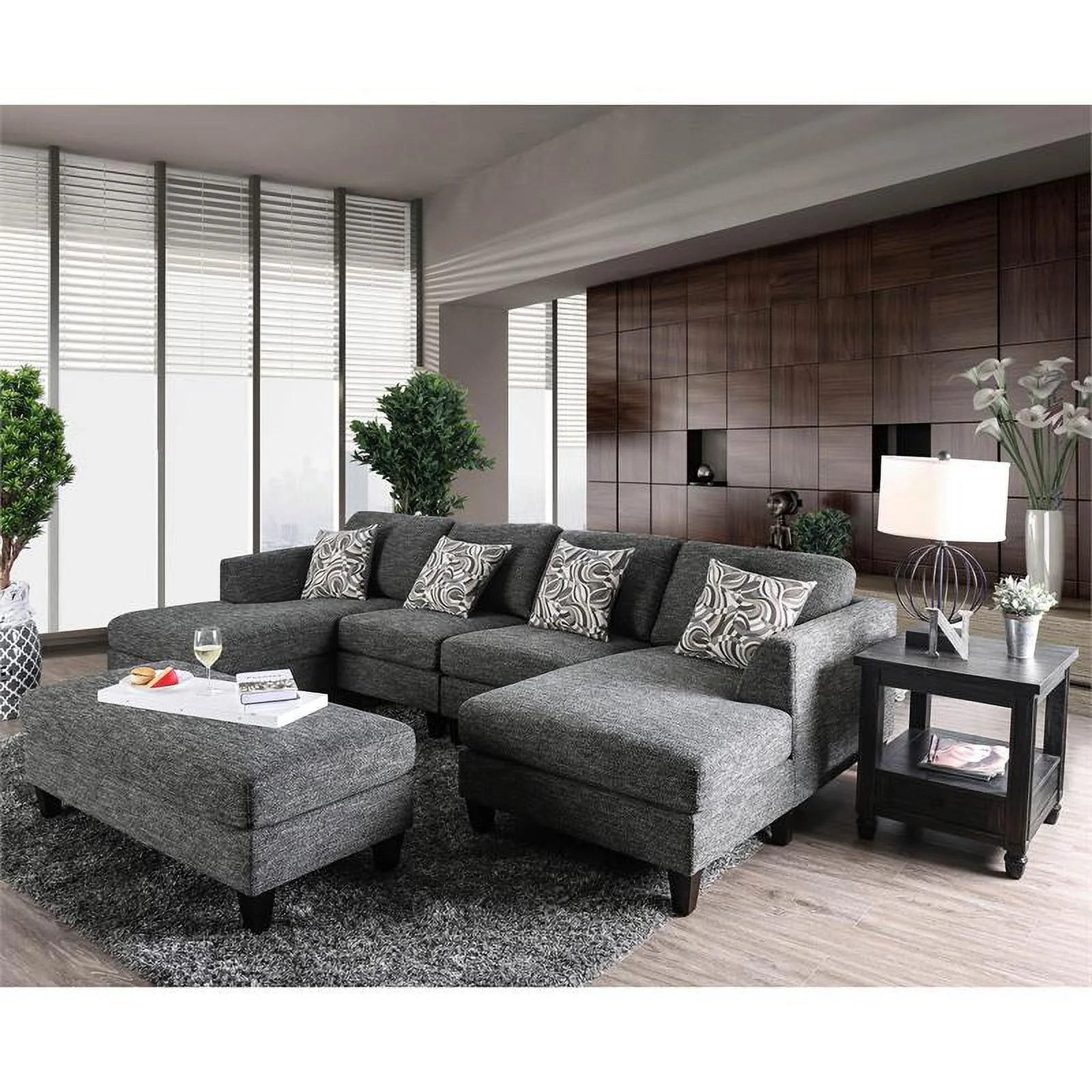 Furniture of America Burcham Transitional Chenille Armless Chair in Gray