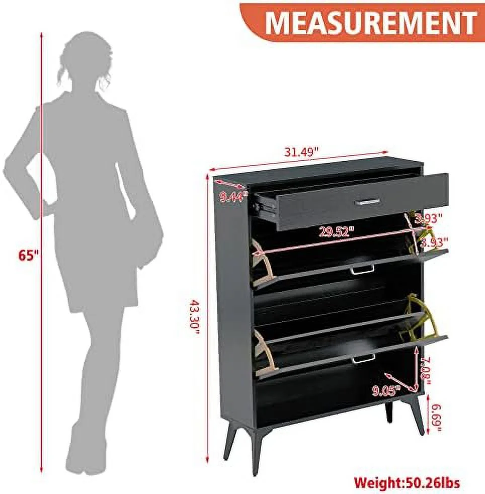 MQLIFEBOOM Shoe Cabinet for Entryway with 1 Slide Drawer & 2 Flip Drawers  Freestanding Shoe Rack  Organizer Cabinet (White)