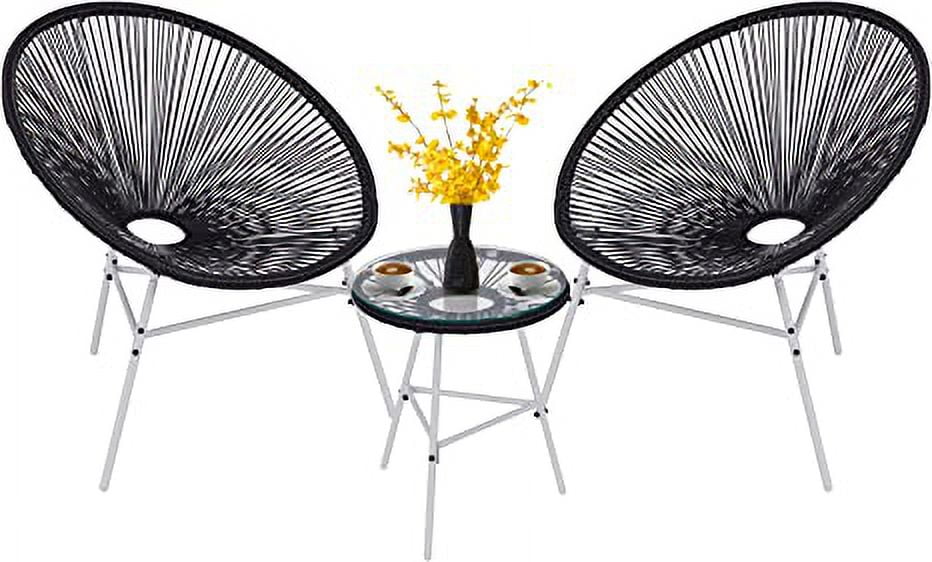 EURO SAKURA 3-Piece Outdoor Patio Bistro Set, Acapulco Chairs,Glass Top Table and 2 Chairs Black