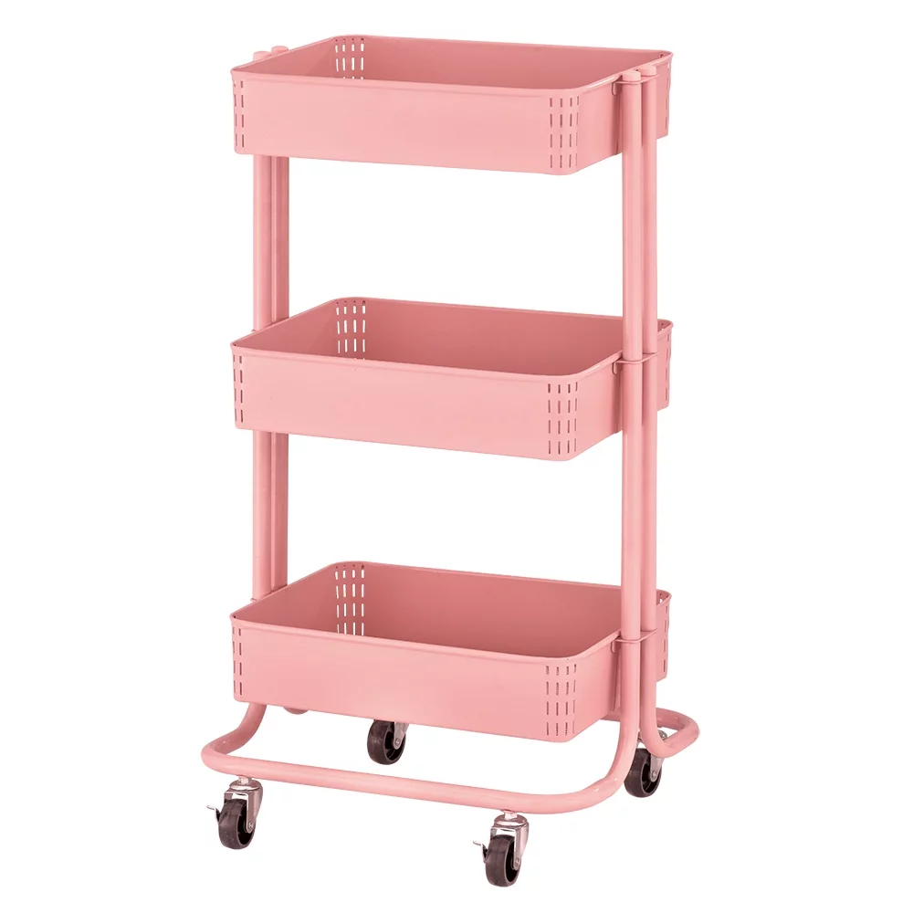 ECR4Kids 3-Tier Metal Rolling Utility Cart, Pink