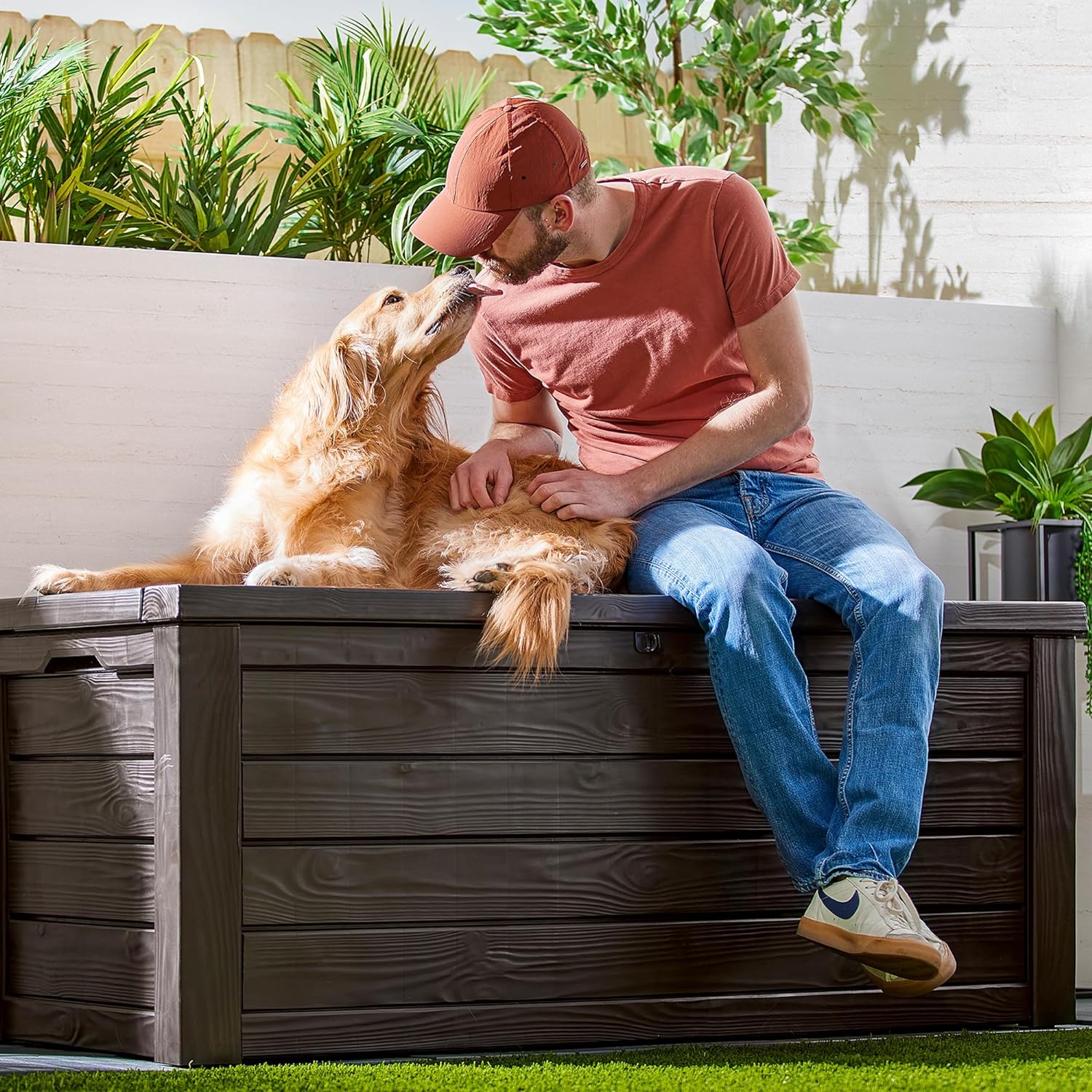 Westwood 150 Gallon Plastic Backyard Outdoor Storage Deck Box for Patio Decor, Furniture Cushions, Garden Tools, & Pool Accessories, Espresso