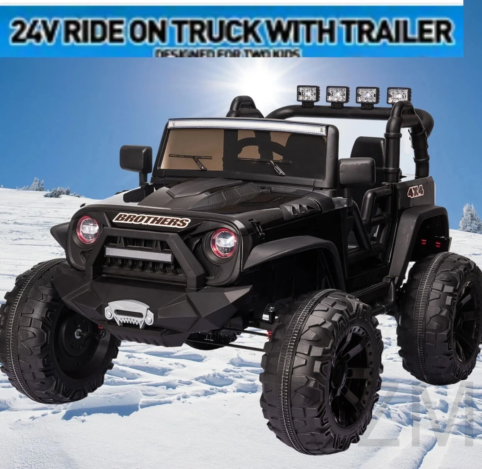 400W Electric 24V Kids Ride-on Truck Car Jeep with Remote Control, MP3 Player, and LED Lighting - Dual Seating