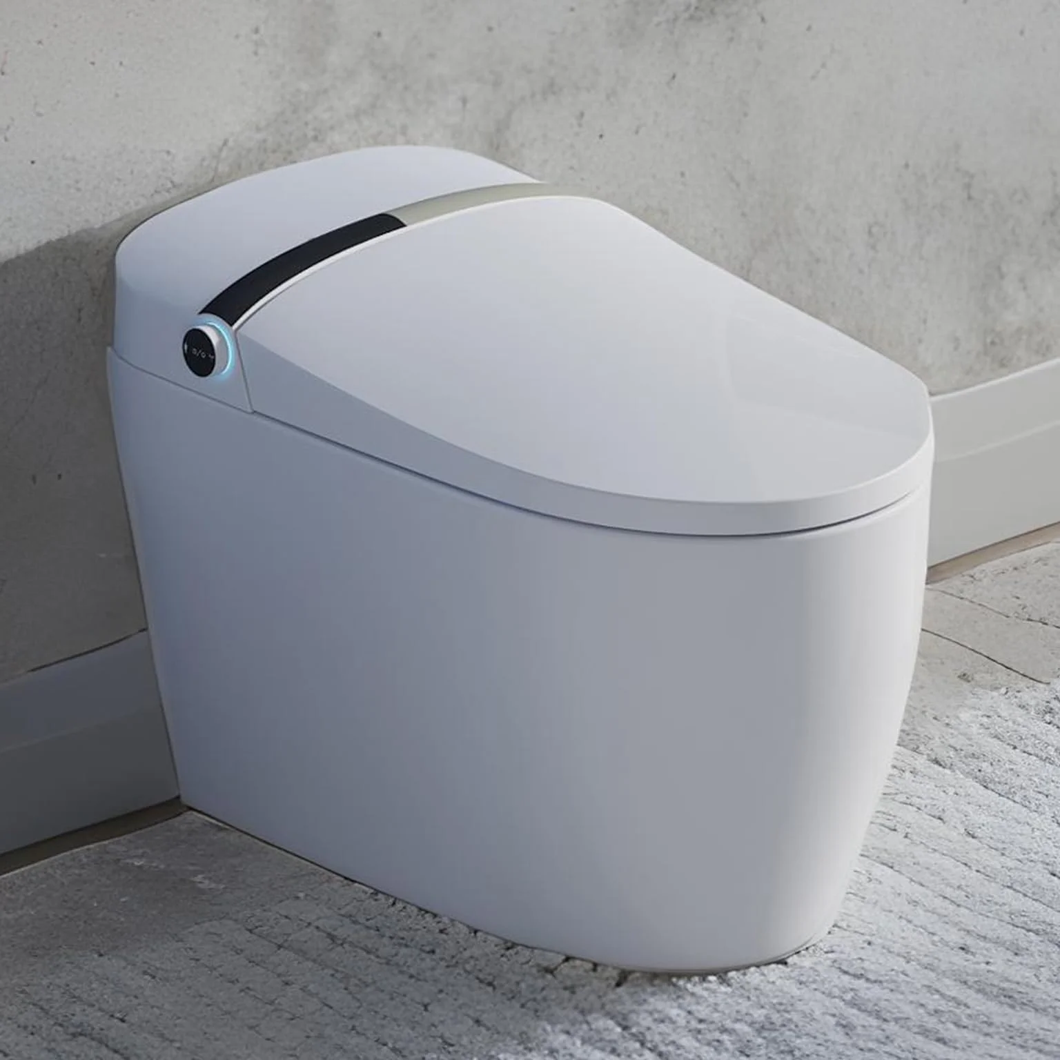 Modern Smart Toilet, Elongated One Piece Toilet with Heated Seat, Foot kicking Flush, Pre-Wet,Soft Closing Seat, Knob Control and Night Light,Tankless Toilet without Bidet