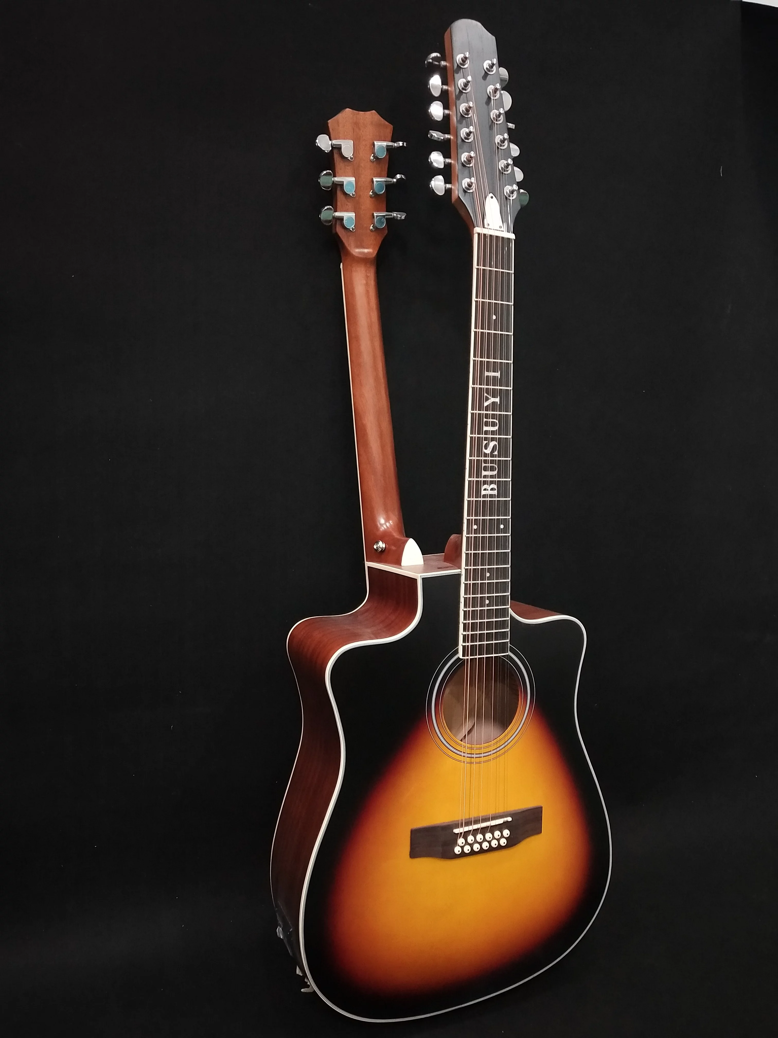 12 String Acoustic / 6 String Acoustic, Double Sided, Dreadnought, Travel, Busuyi Guitar, (Sunset) All Levels