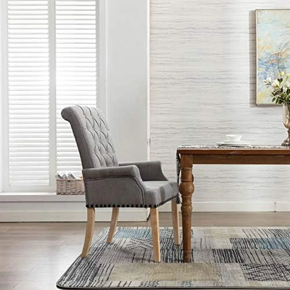 TJUNBOLIFE Upholstered Fabric Accent Dining Chair  Elegant Tufted Club Dining Room Kitchen Room Arm Dining Chair  Beige