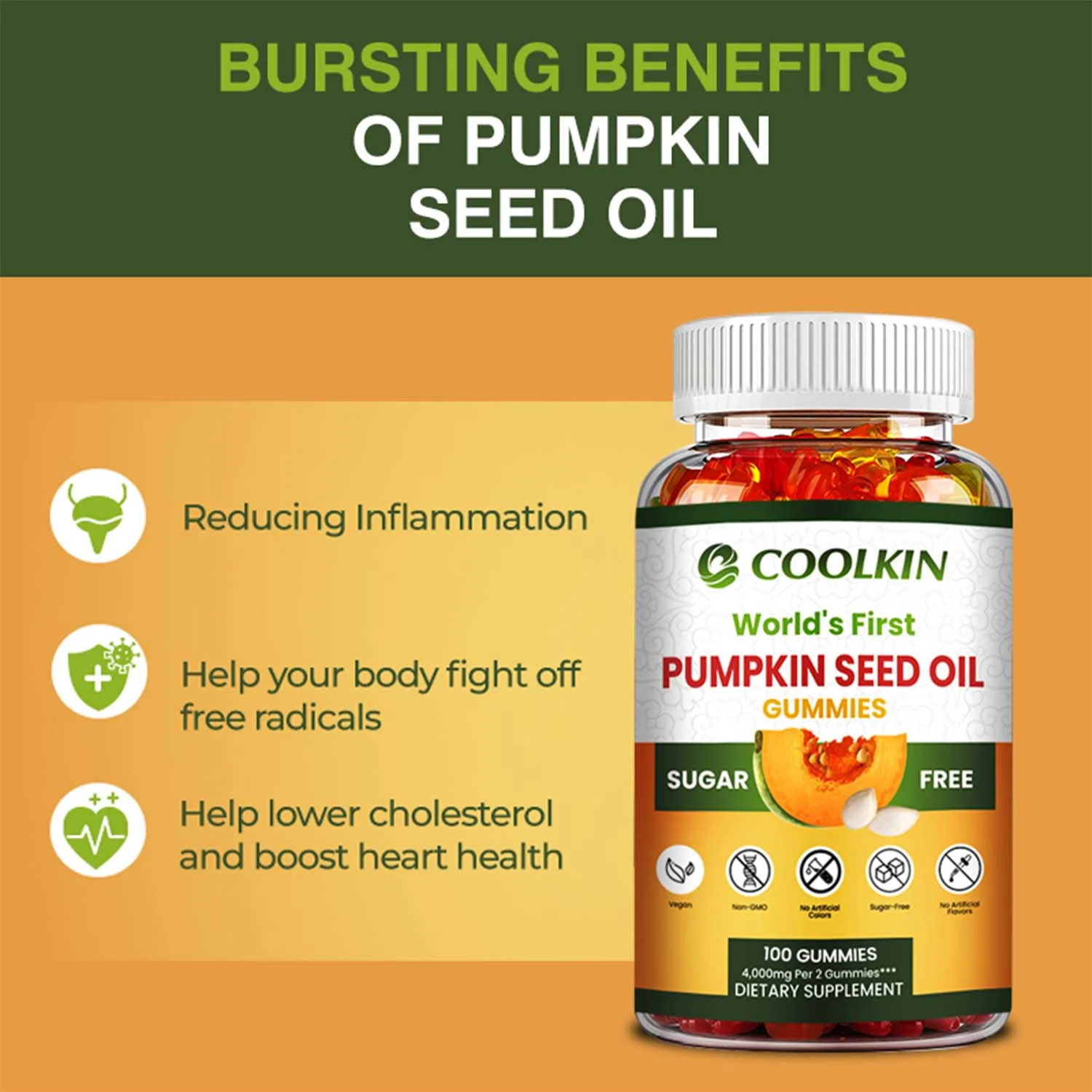 Coolkin PUMPKIN SEED OIL Gummies - Prostate,Urinary Tract Health,Hair Growth Promotion(30/60/100pcs)