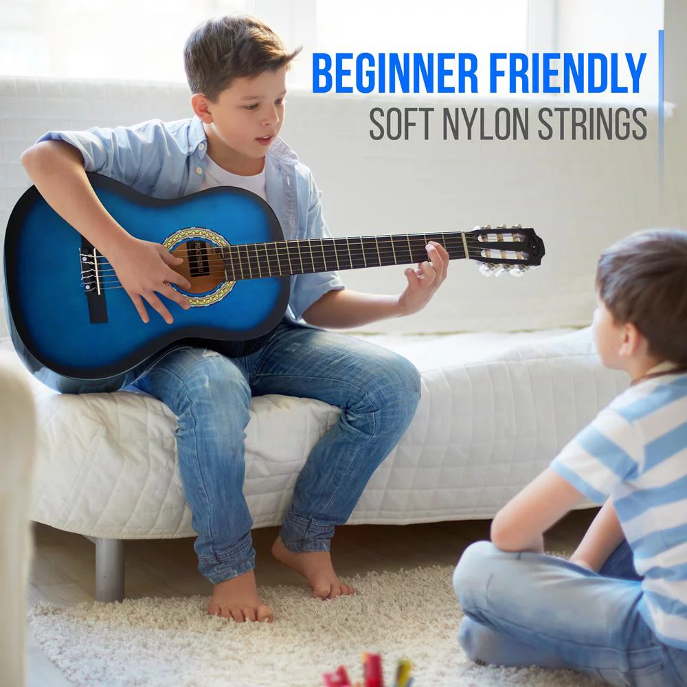 Pyle 36 Inch 6 String Classic Acoustic 3/4 Scale Guitar w/ Digital Tuner, Blue