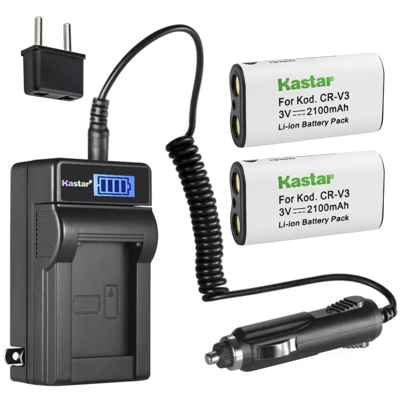 Kastar 2-Pack CR-V3 Battery and LCD AC Charger Compatible with Samsung Digimax 101, Digimax 202, Digimax 230, Digimax 240, Digimax 250, Digimax 301, Digimax 350, Digimax 360, Digimax 370 Camera