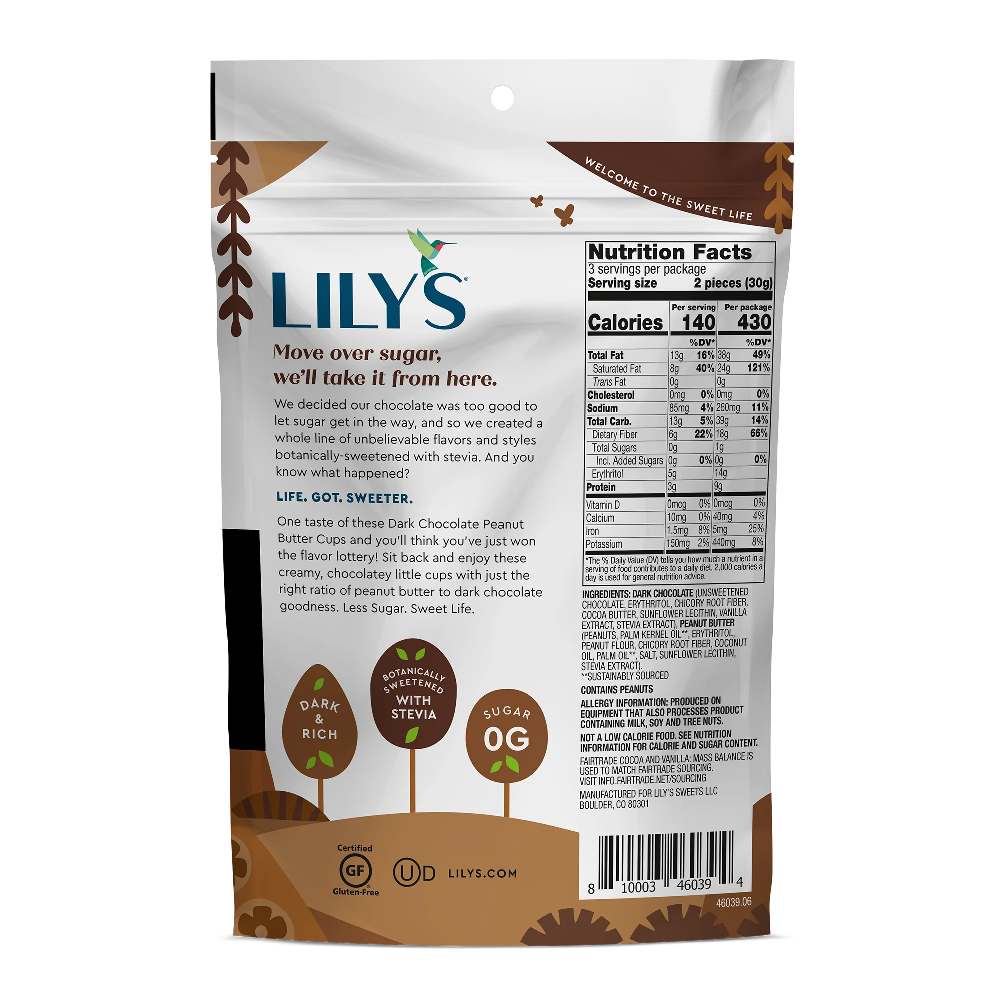 Lily's Sweets Peanut Butter Cup Dark Chocolate, 3.2 oz
