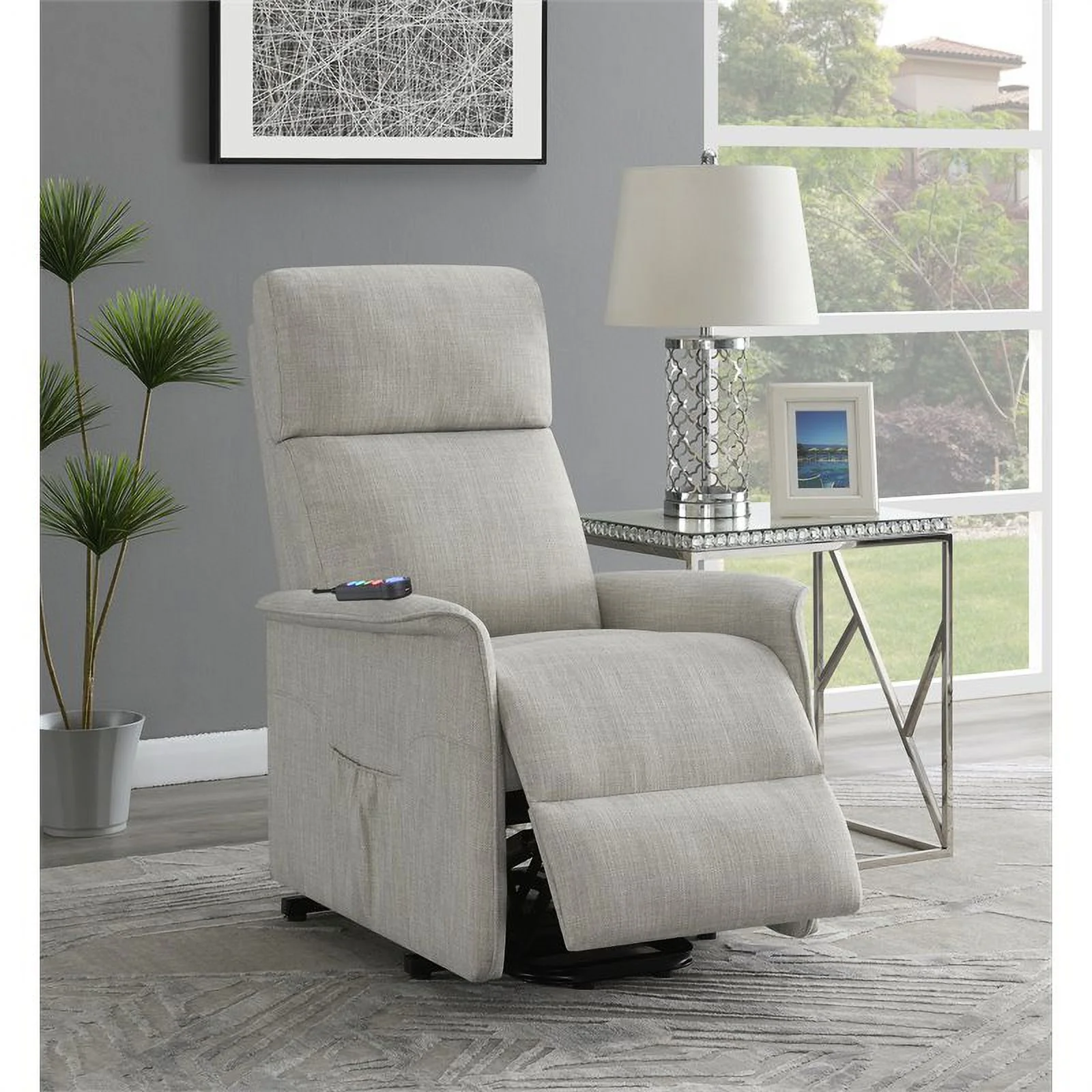 Pemberly Row Power Lift Recliner with Wired Remote in Beige Finish