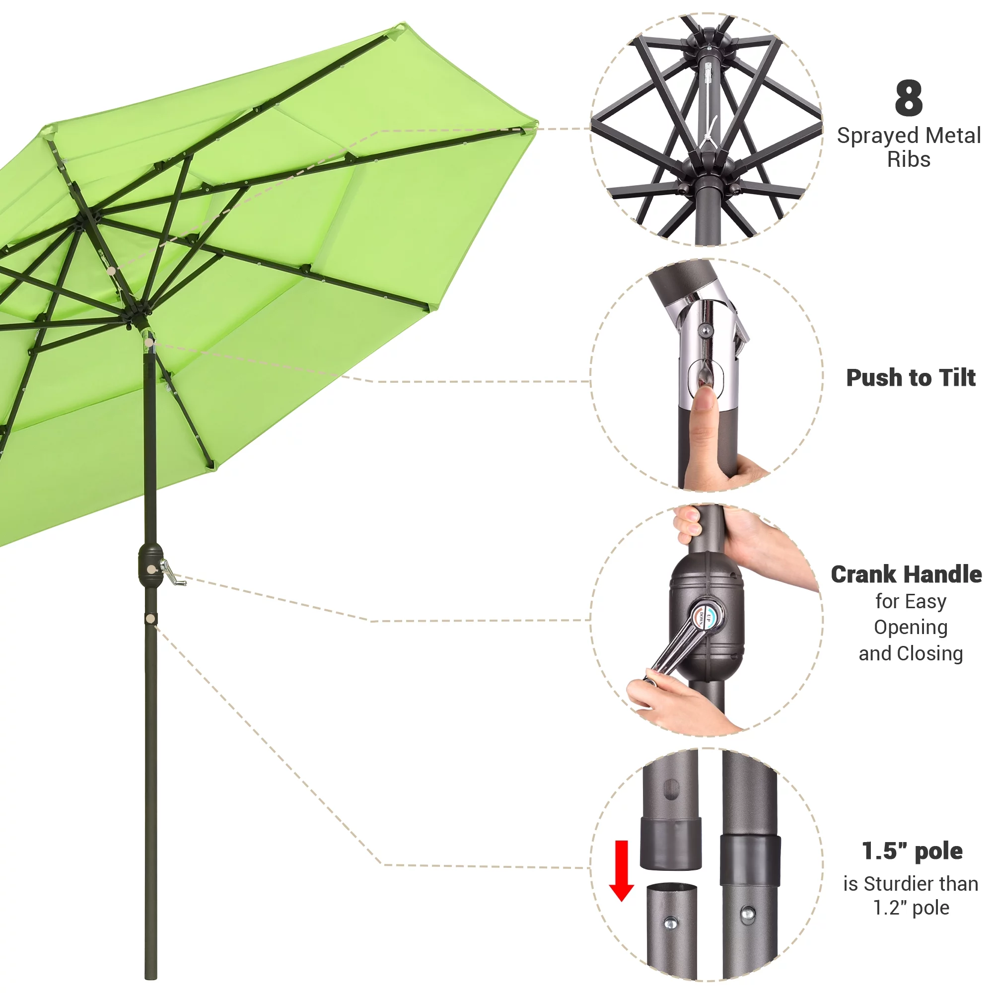Yescom 9 Ft 3 Tier Patio Umbrella with Protective Cover Solar LED Crank & Tilt Garden