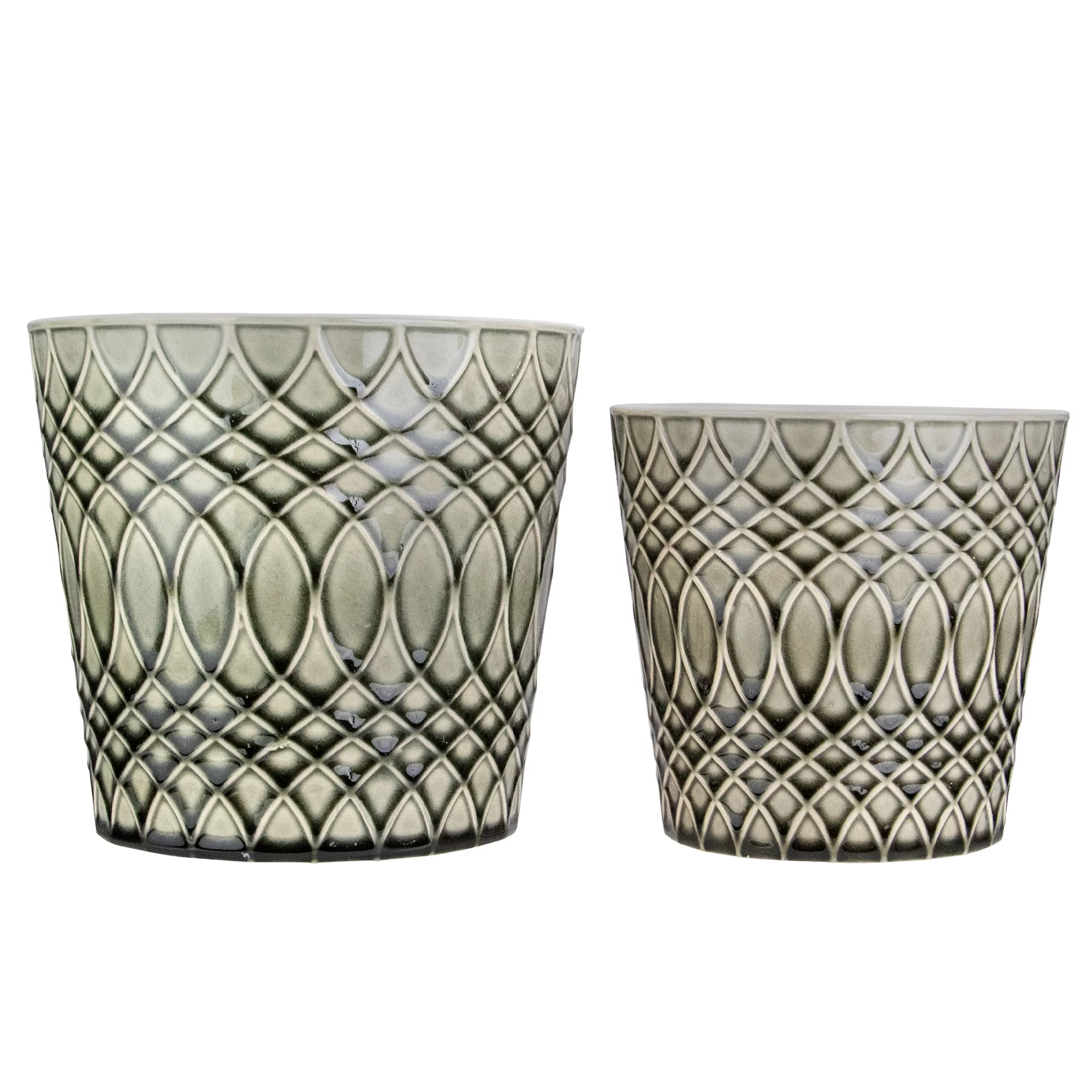 Napa Home & Garden Set of 2 Black and Gray Geometric Patterned Planters 6.5