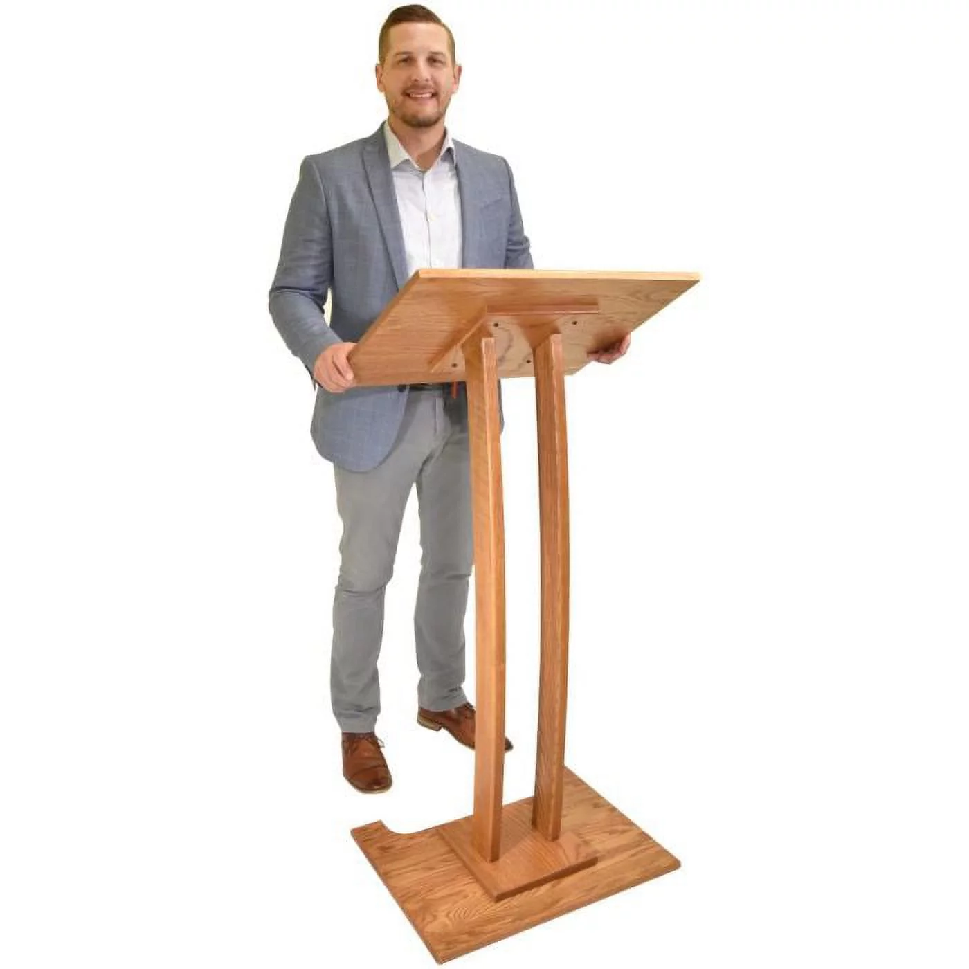 Kingdom Modern Curved Oak Wood Pulpit, Stand Up Church Lectern, Slanted Conference Pulpit for Speakers, Speeches and Other Occasions