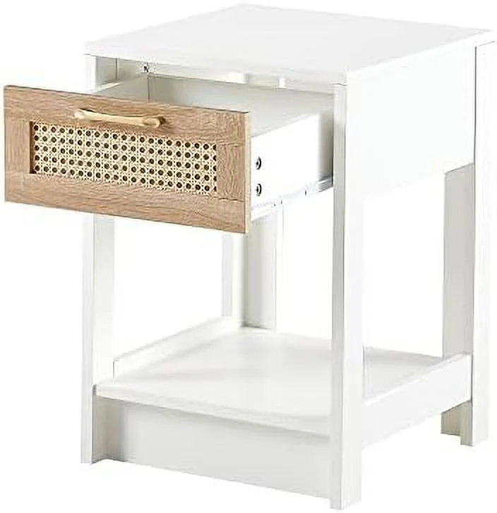 CHDEUSL Rattan Nightstand with 1 Drawer and Open   Small End   Modern Wooden Bedside   Room Bedroom and Small Space (Brown)