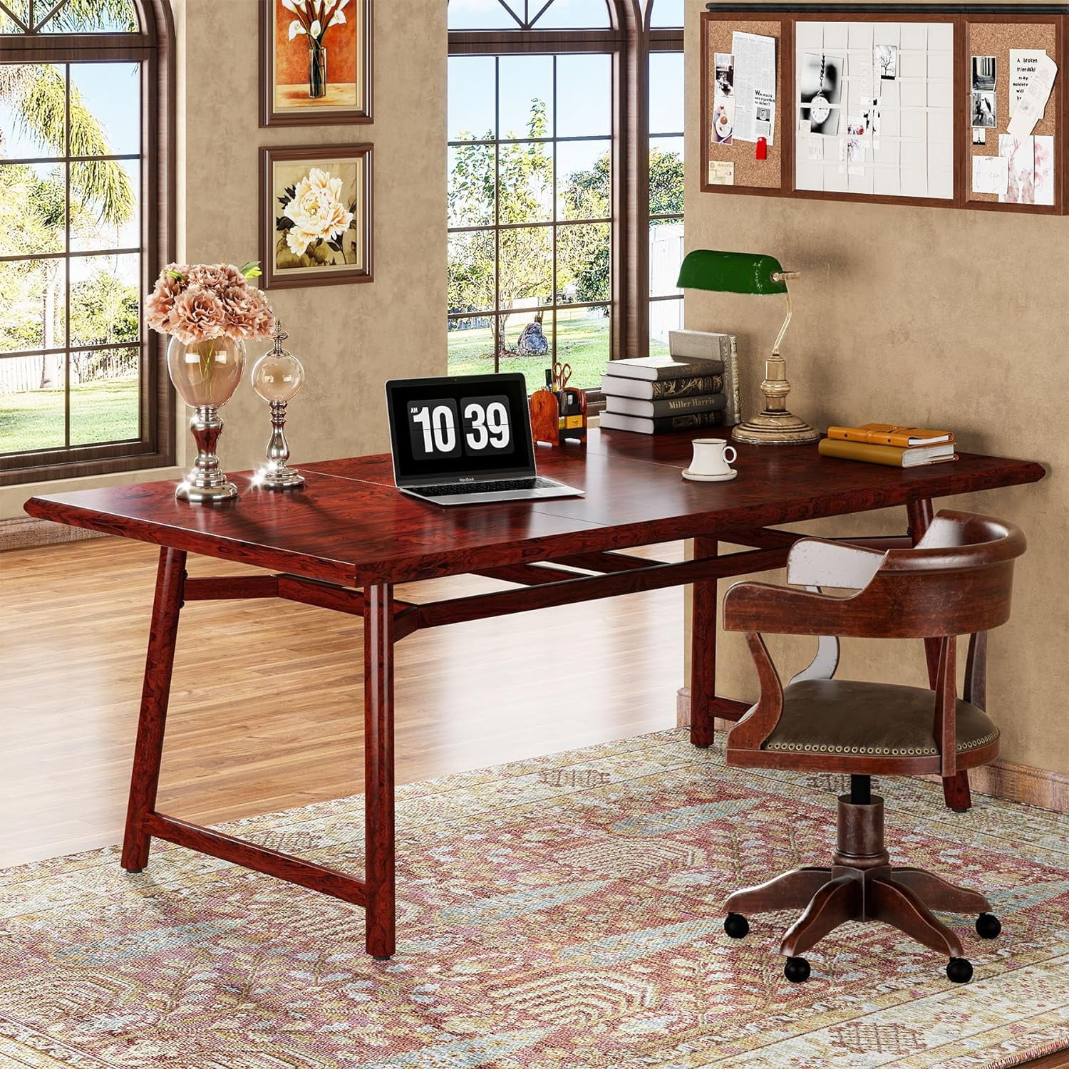 Tribesigns 63-Inch Large Executive Computer Desk, Classic Cherry Red, Easy Assembly