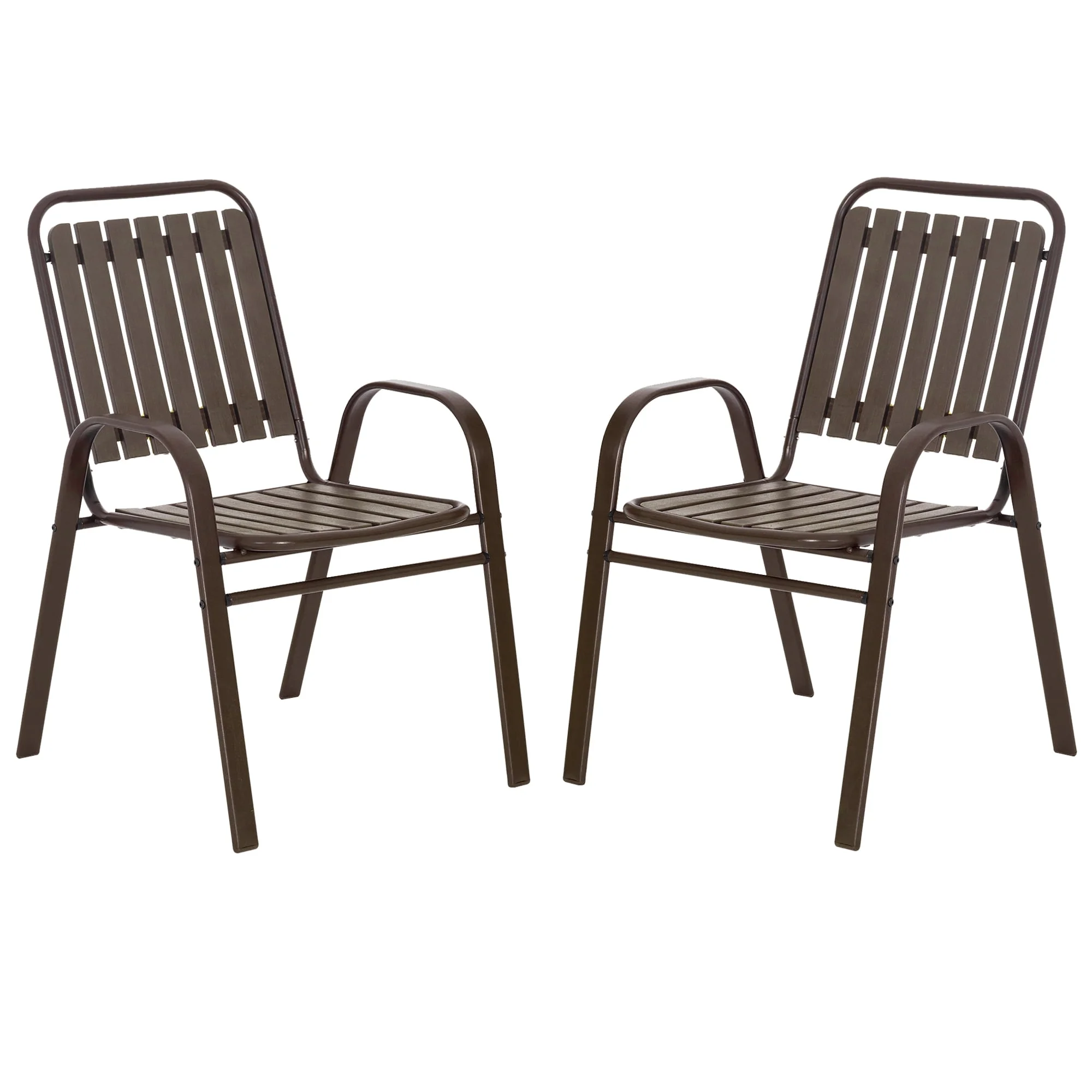 Outdoor Patio Lawn Dinning Chairs Set of 2 High Back Stackable Chairs with Armrest, Brown
