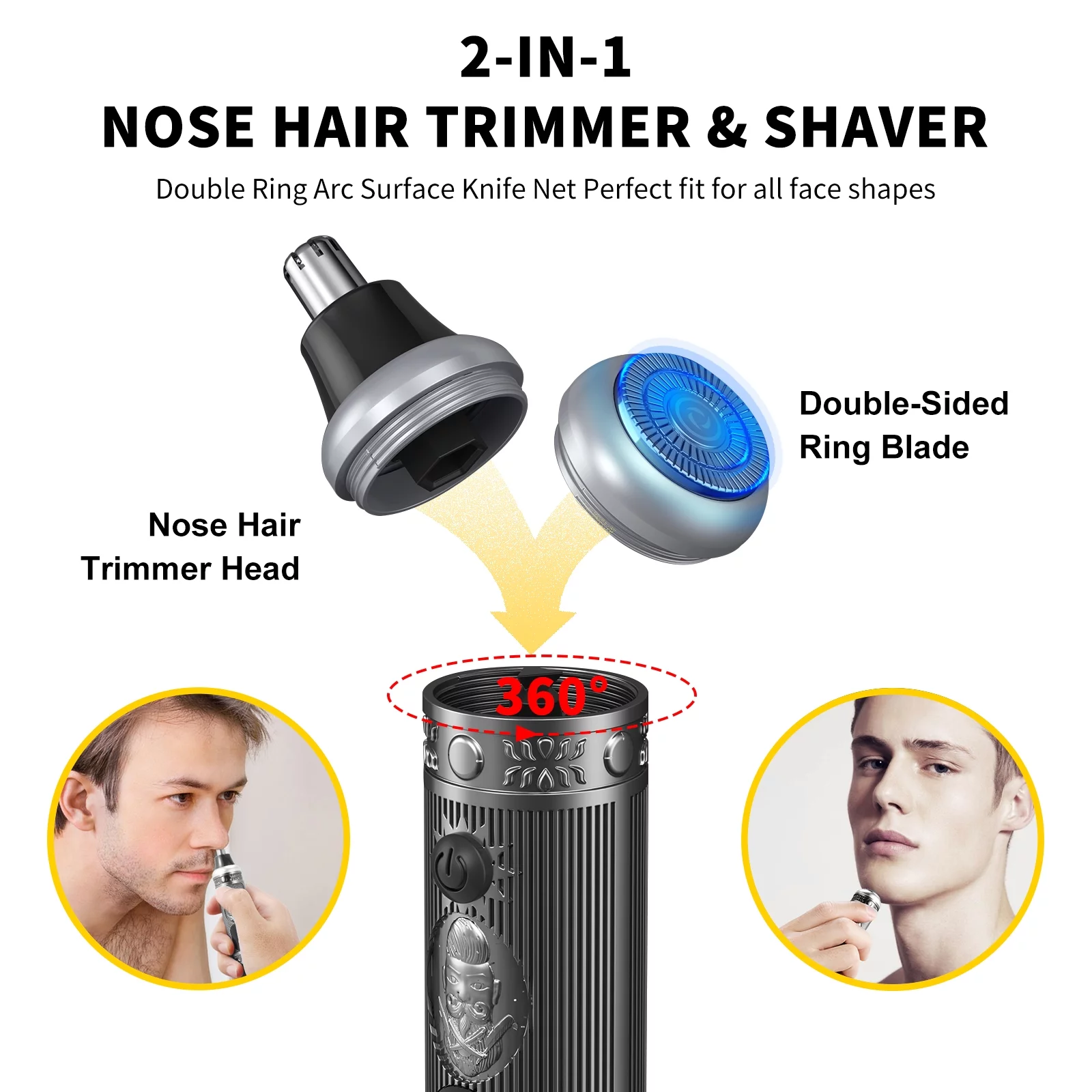 Bestauty 3 in 1 Full Metal Oil Head Hair Clippers Digital Display Electric Hair Trimmer Sculpting Pusher Nose Hair Set
