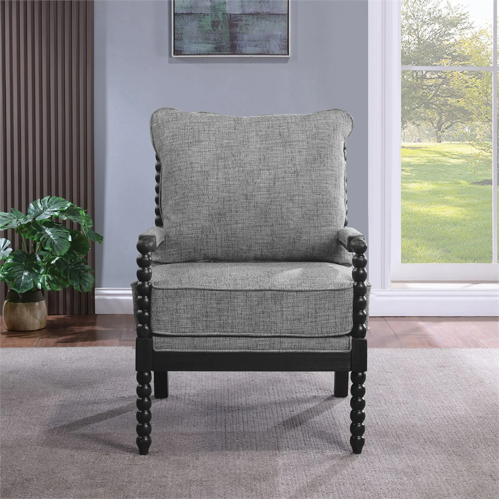 Eliza Spindle Chair in Graphite Black Fabric