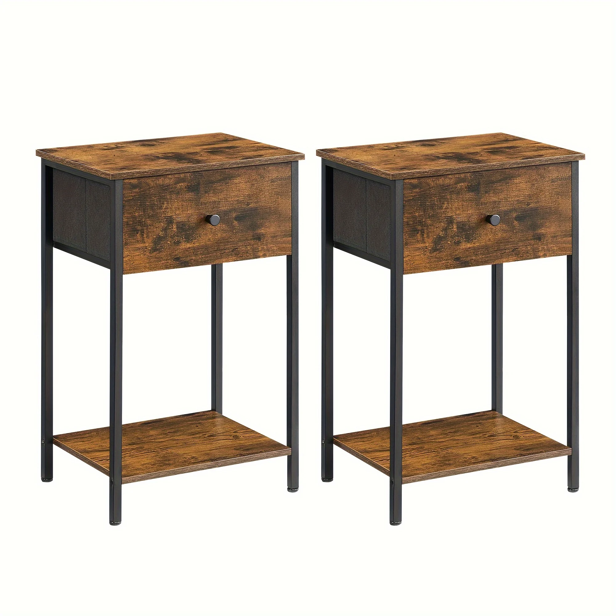 Nightstands, Set of 2 Side Tables with Fabric Drawer, 24-Inch Tall End Tables with Storage Shelf, Bedroom