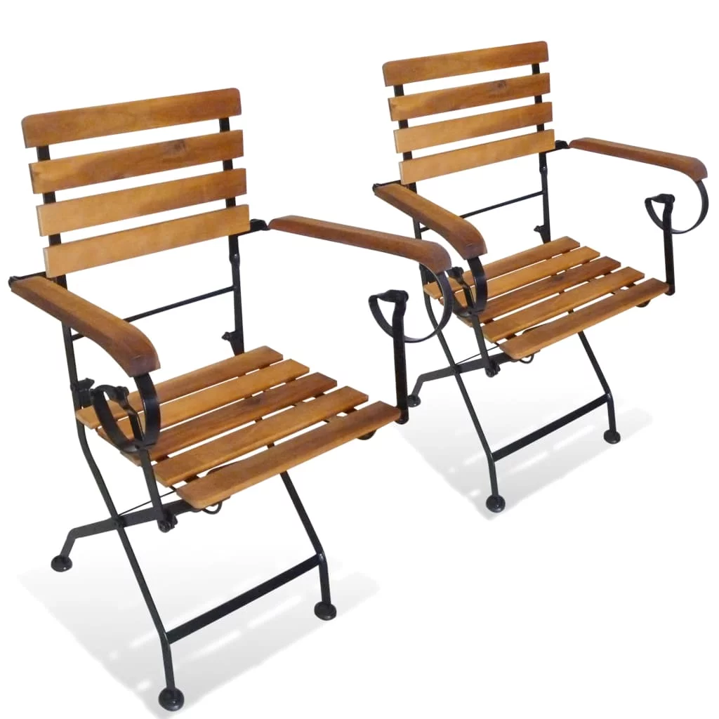 Dcenta Folding Patio Chairs 2 pcs Steel and Solid Wood Acacia