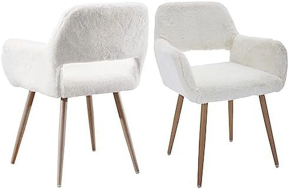 NLIBOOMLife Furry Desk Chair  Modern Fluffy Home Office Chair No Wheels  Faux Fur Vanity Chair for  with Fuzzy Hollow Backrest  Comfy Seat Armchair Sturdy Wood Frame Metal Legs for Bedroo
