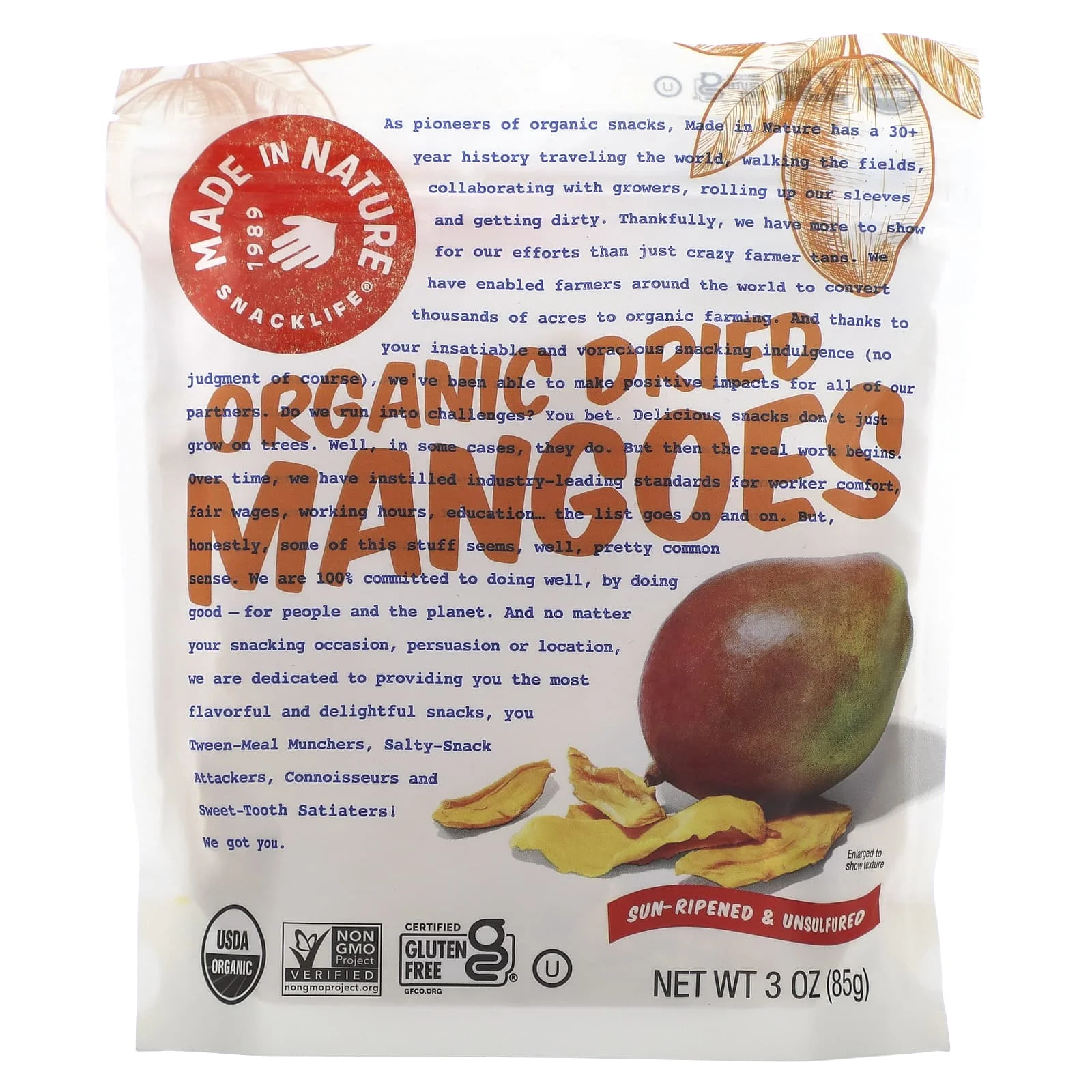 Made In Nature Organic Sweet & Tangy Dried Fruit Mangoes 3 oz Pack of 3