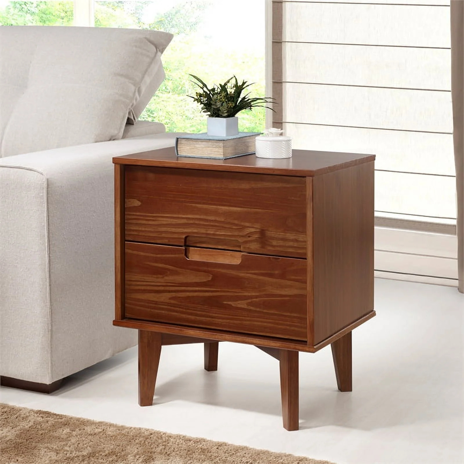 Allora Mid Century Modern Wood Nightstand in Walnut