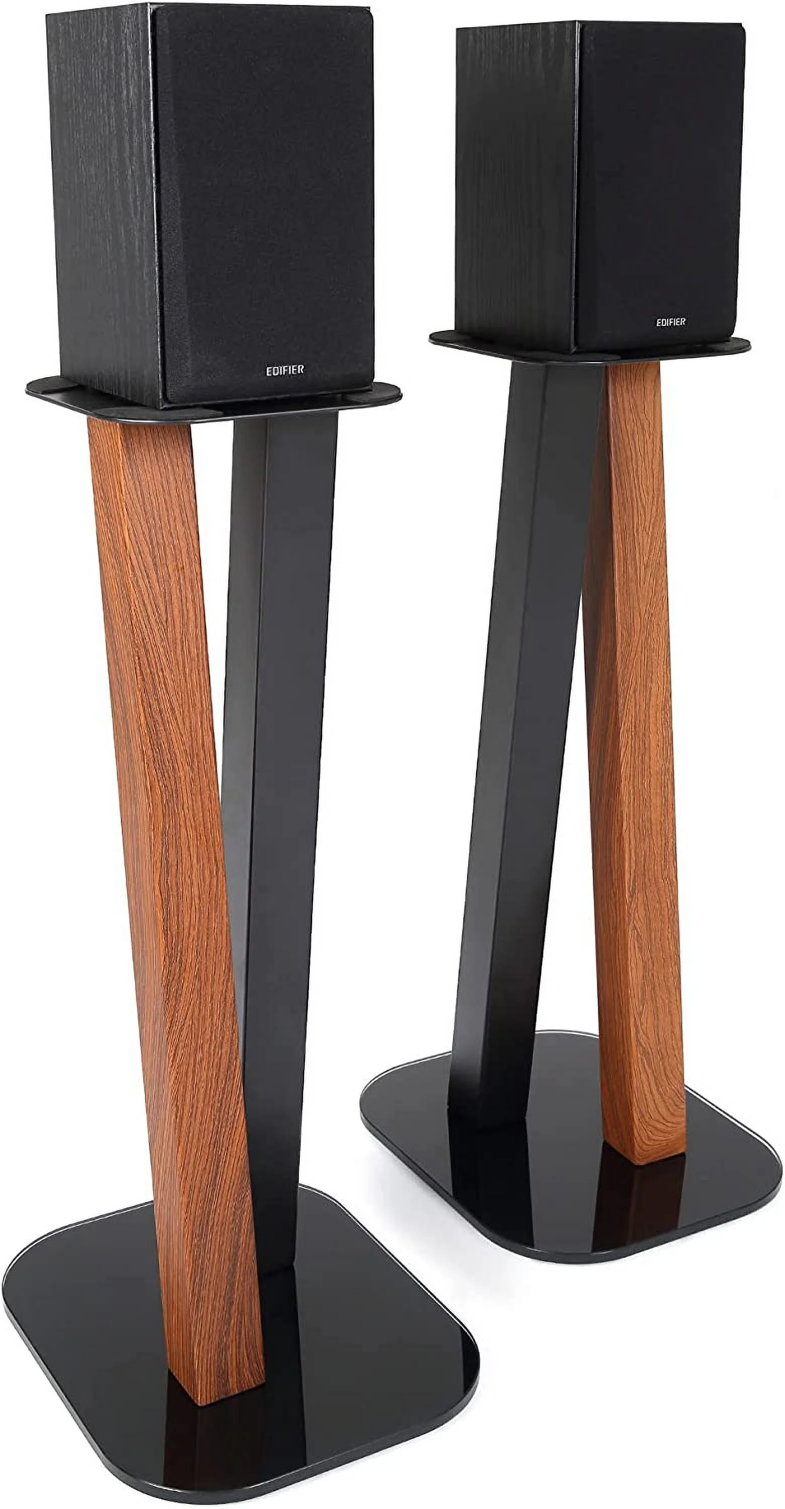 YILAN One Pair Fixed Height Universal Speaker Floor Stands - 600 Series - Cedar Black