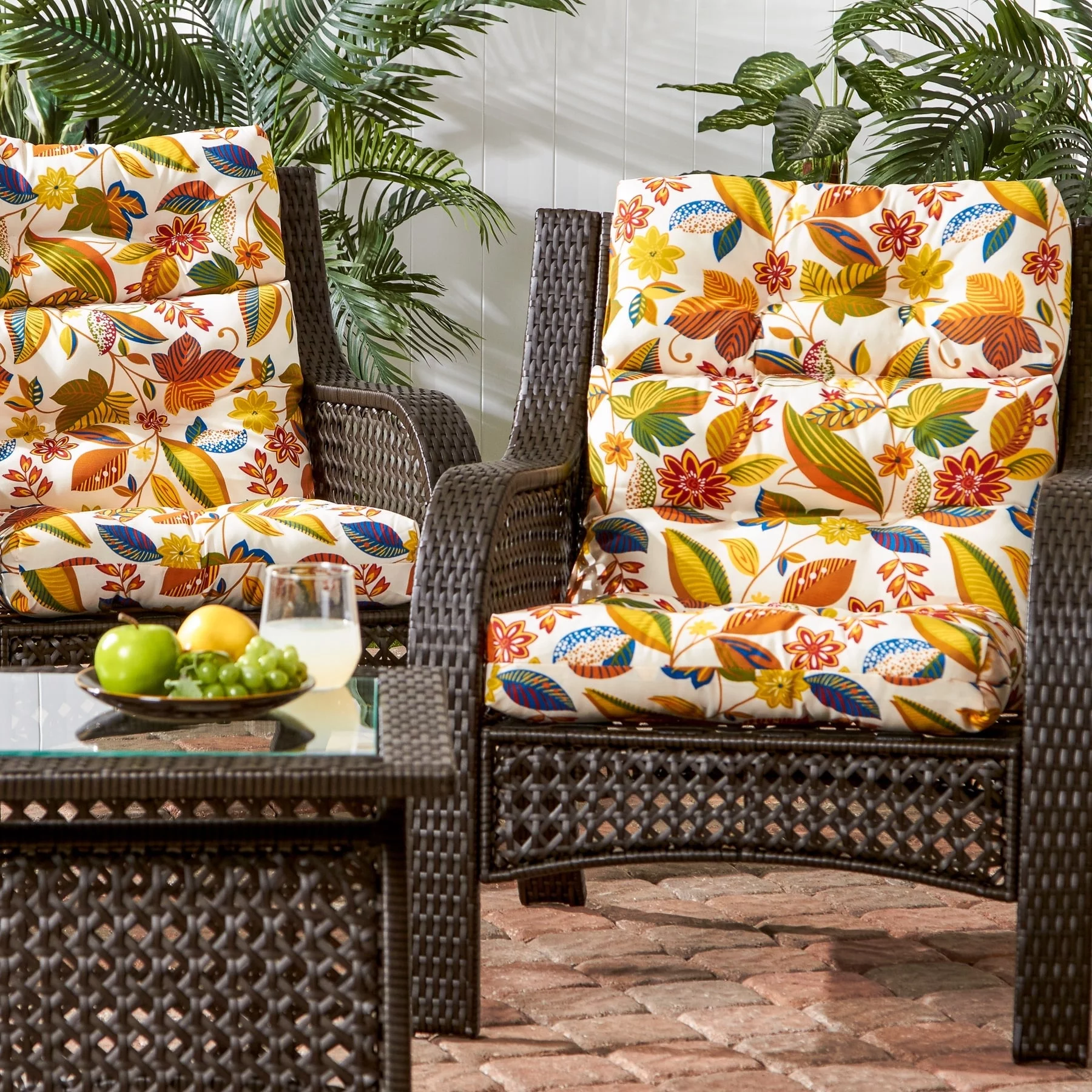Greendale Home Fashions 44-in x 22-in Outdoor Esprit Floral High Back Chair Cushion (Set of 2)