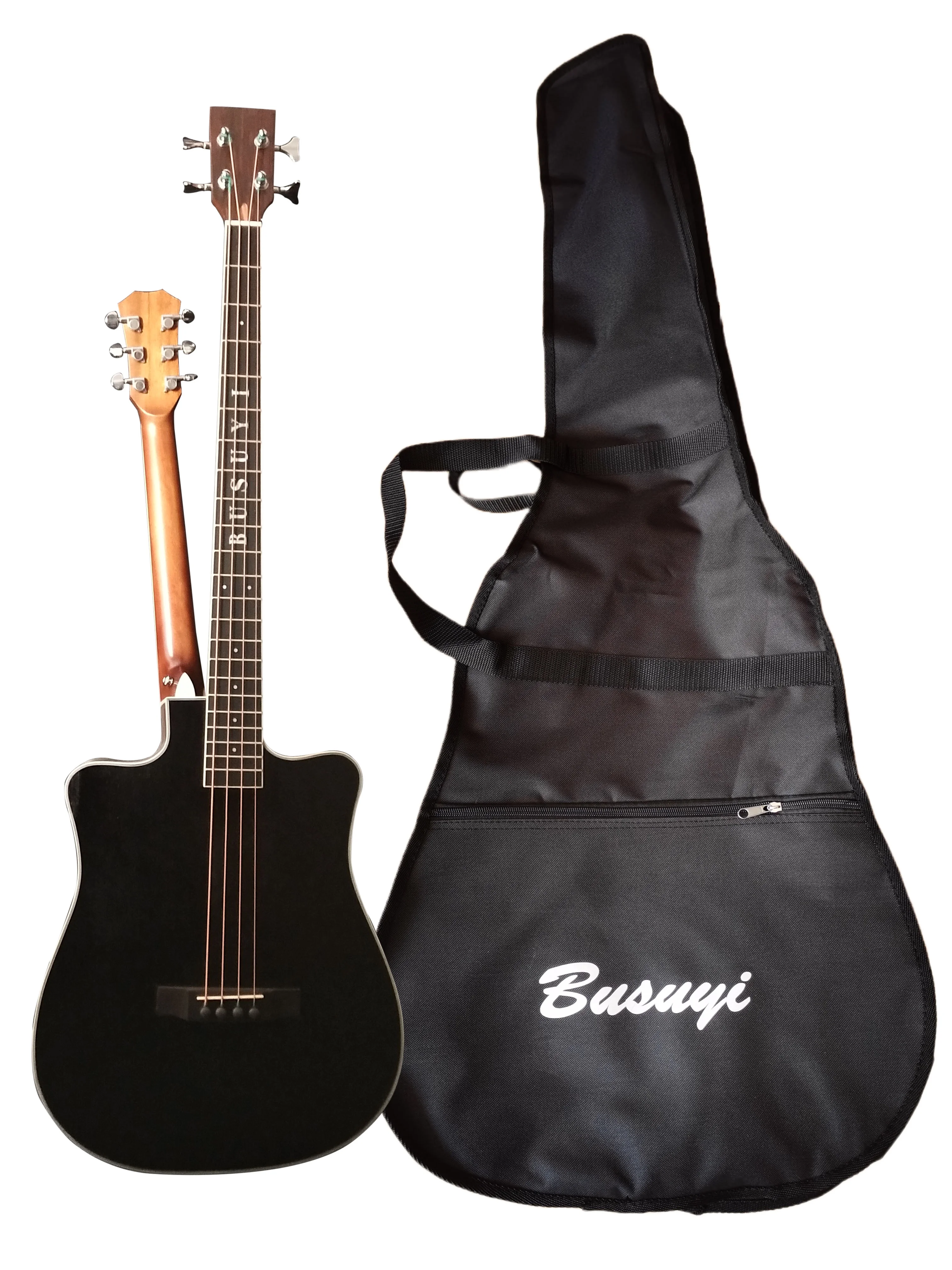 Busuyi Acoustic Electric Guitar 4 String Bass 6 String Lead Acoustic, Travel Acoustic Guitar with Classical Metal Heel 41 inch Bass Guitar, 39inch Acoustic, Double Neck Guitar (BlackBrown)  All Levels