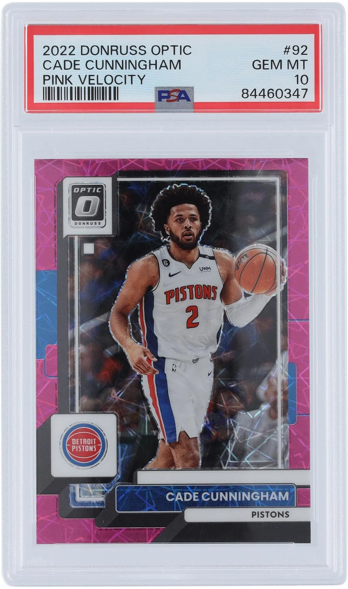Cade Cunningham Detroit Pistons 2022-23 Panini Donruss Optic Pink Velocity #92 #55/79 PSA Authenticated 10 Card