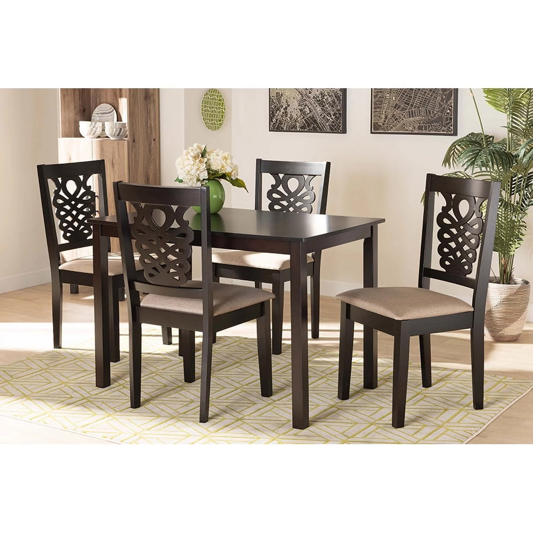 Baxton Studio Gervais Modern and Contemporary Sand Fabric Upholstered and Dark Brown Finished Wood 5-Piece Dining Set