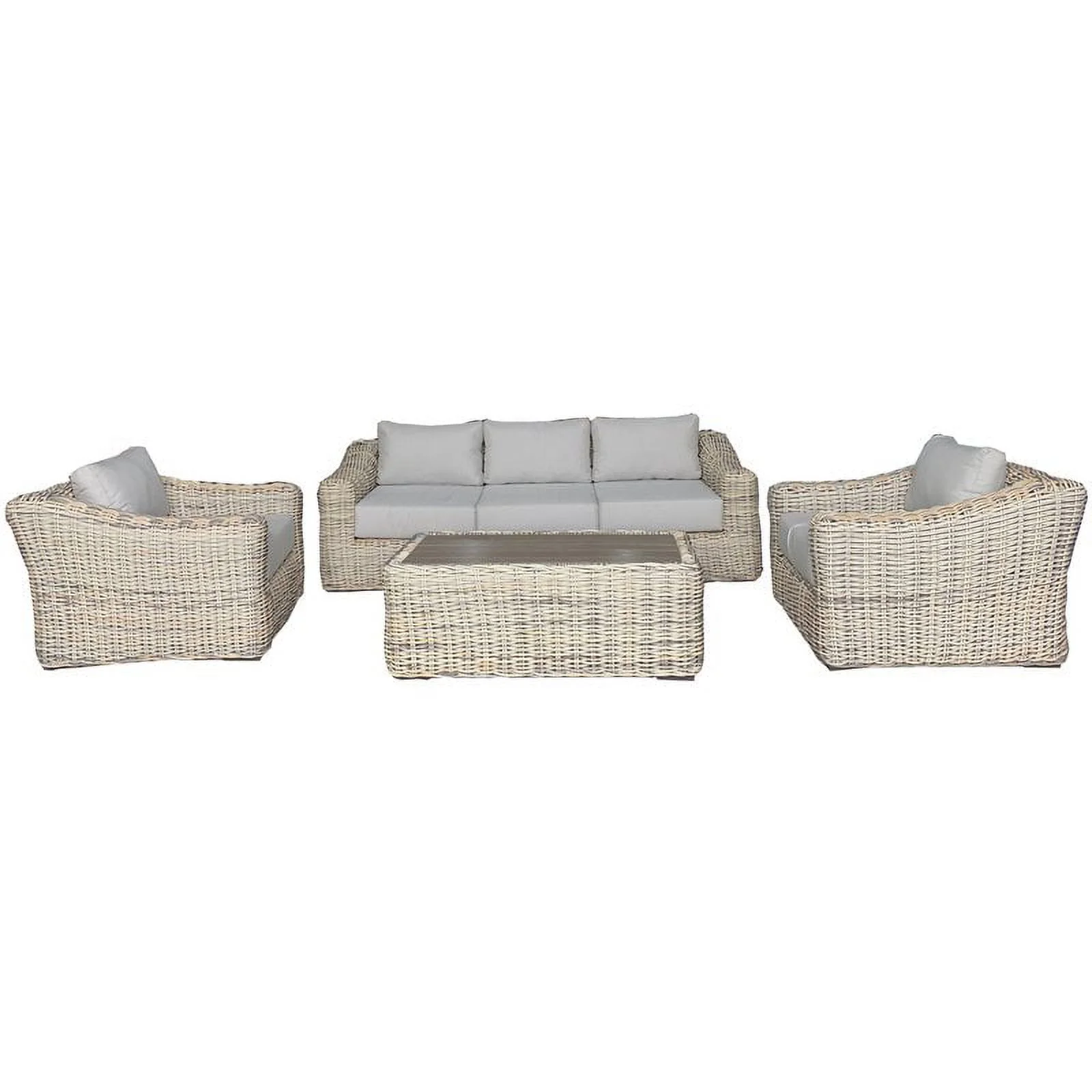 Hawaii Three-Tone Wicker Gray/Off White/Beige Sofa Set in Silver Gray Cushion